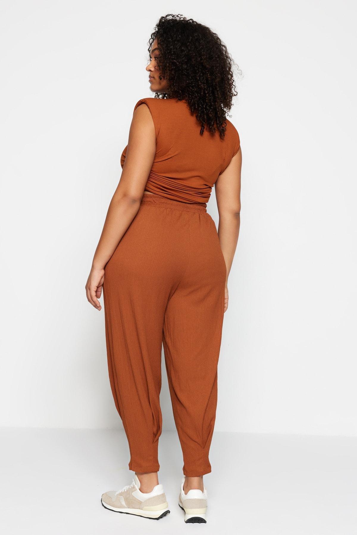 Trendyol - Brown Carrot Pants Plus Size Pants