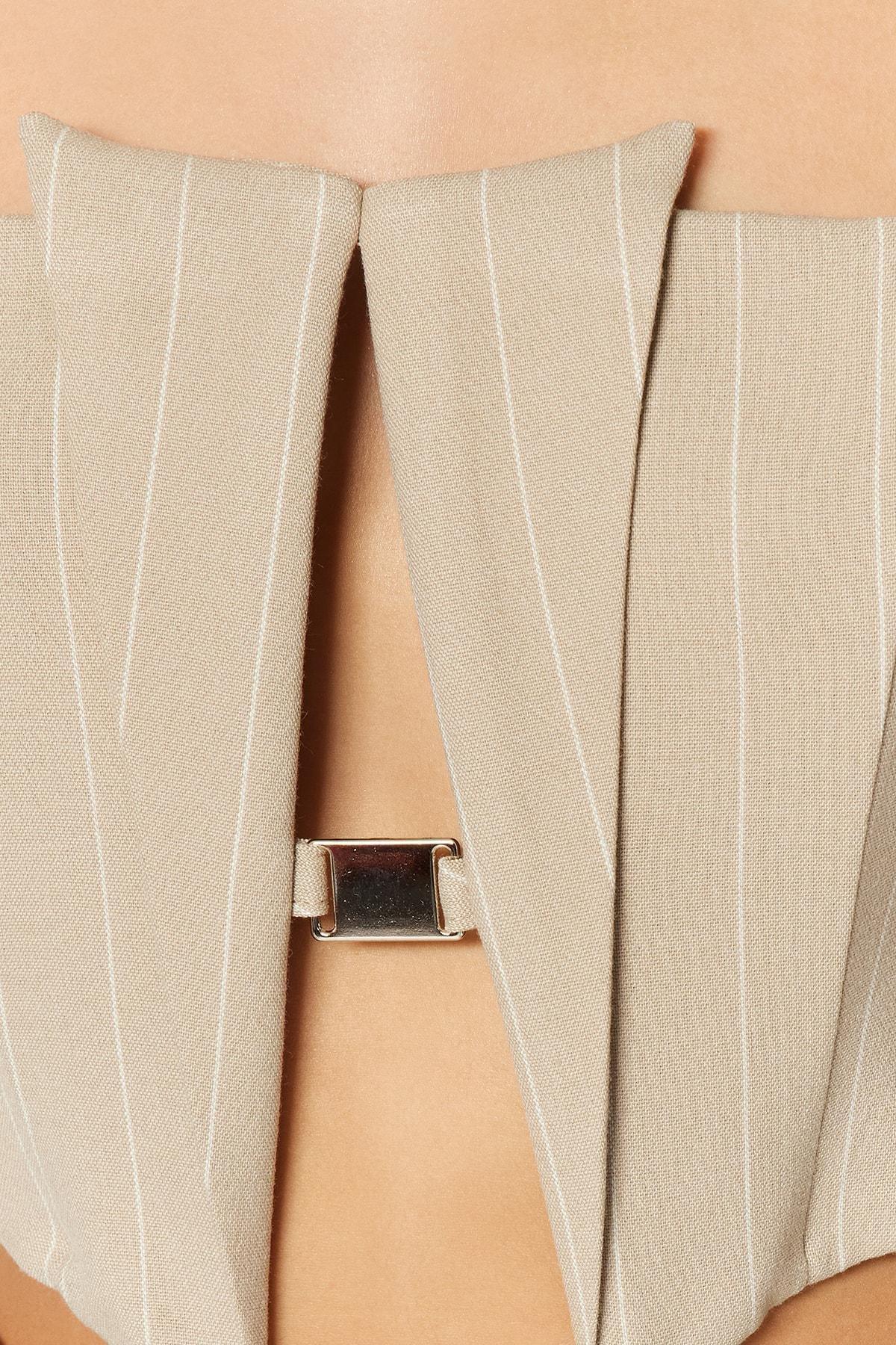 Beige Strapless Crop Top, , large image number 4