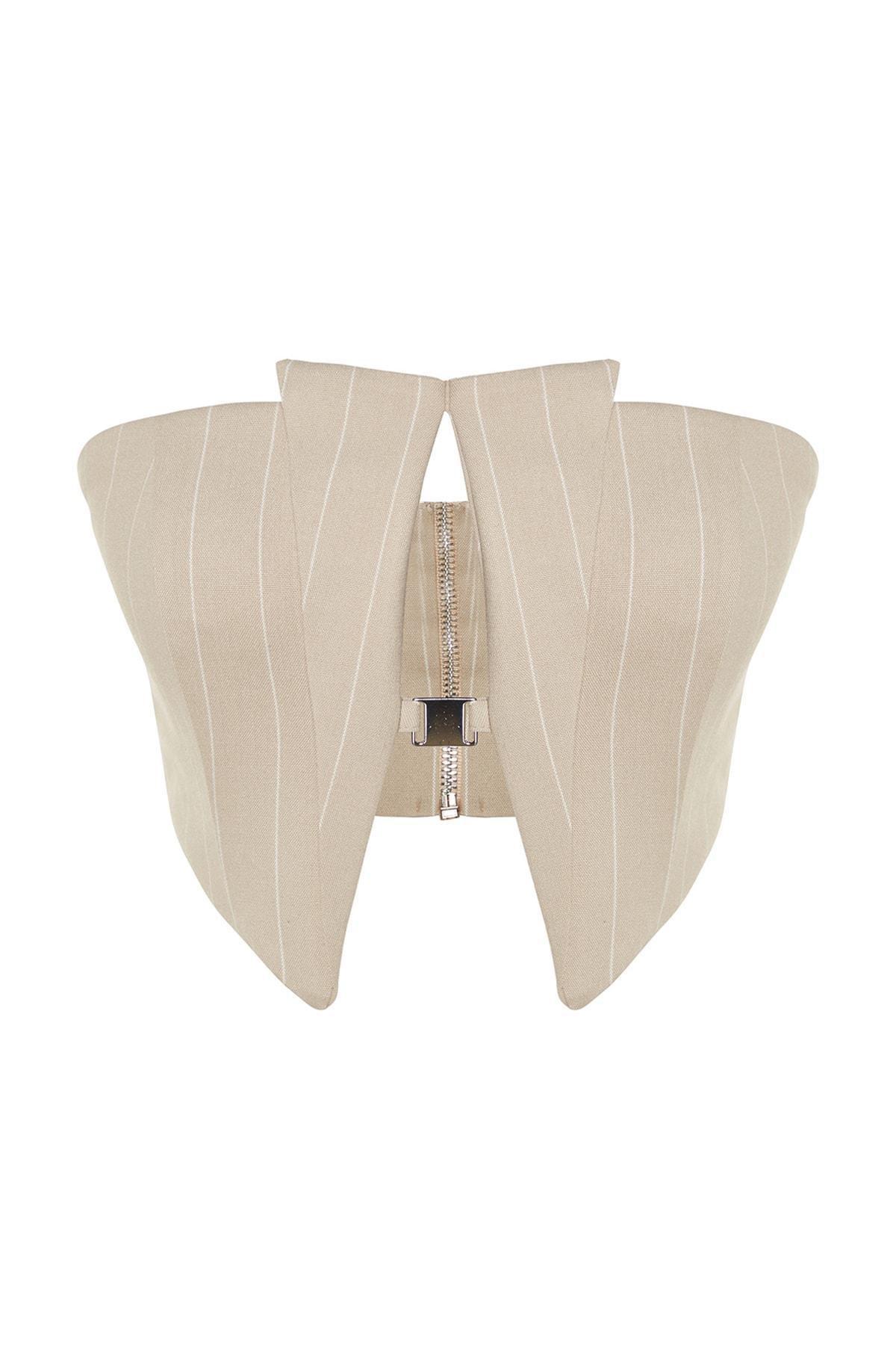 Beige Strapless Crop Top, , large image number 5