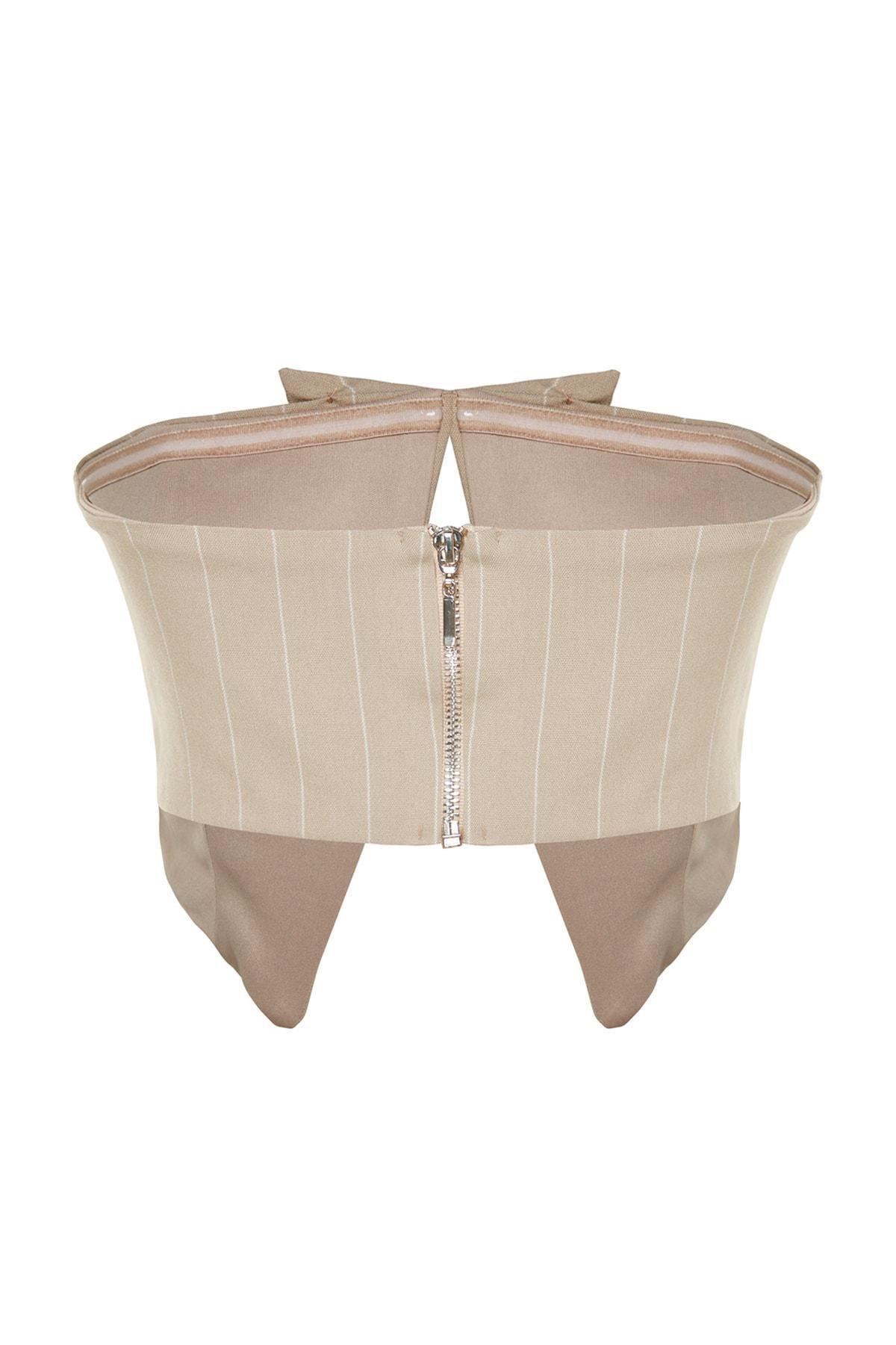Beige Strapless Crop Top, , large image number 7