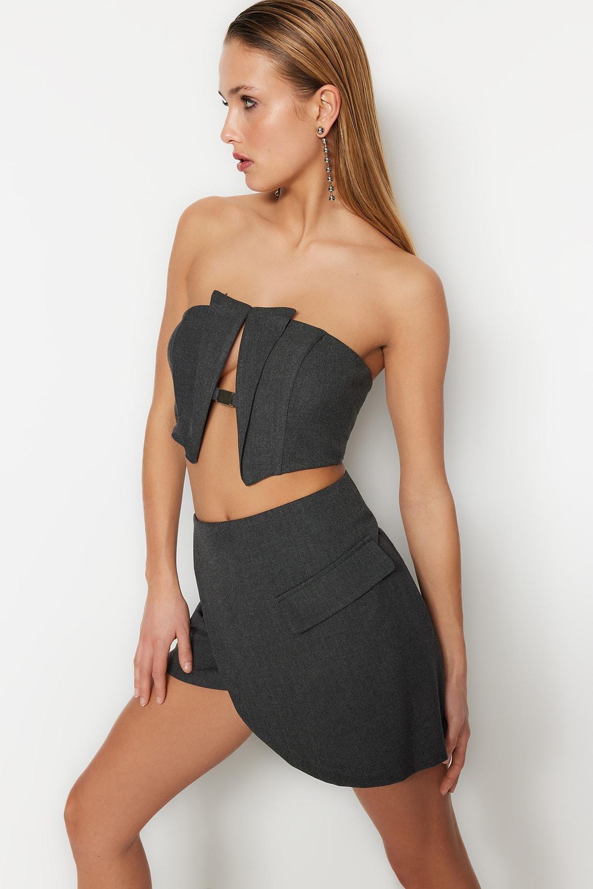 Grey Corsetery-Inspired Bustier, , large image number 0