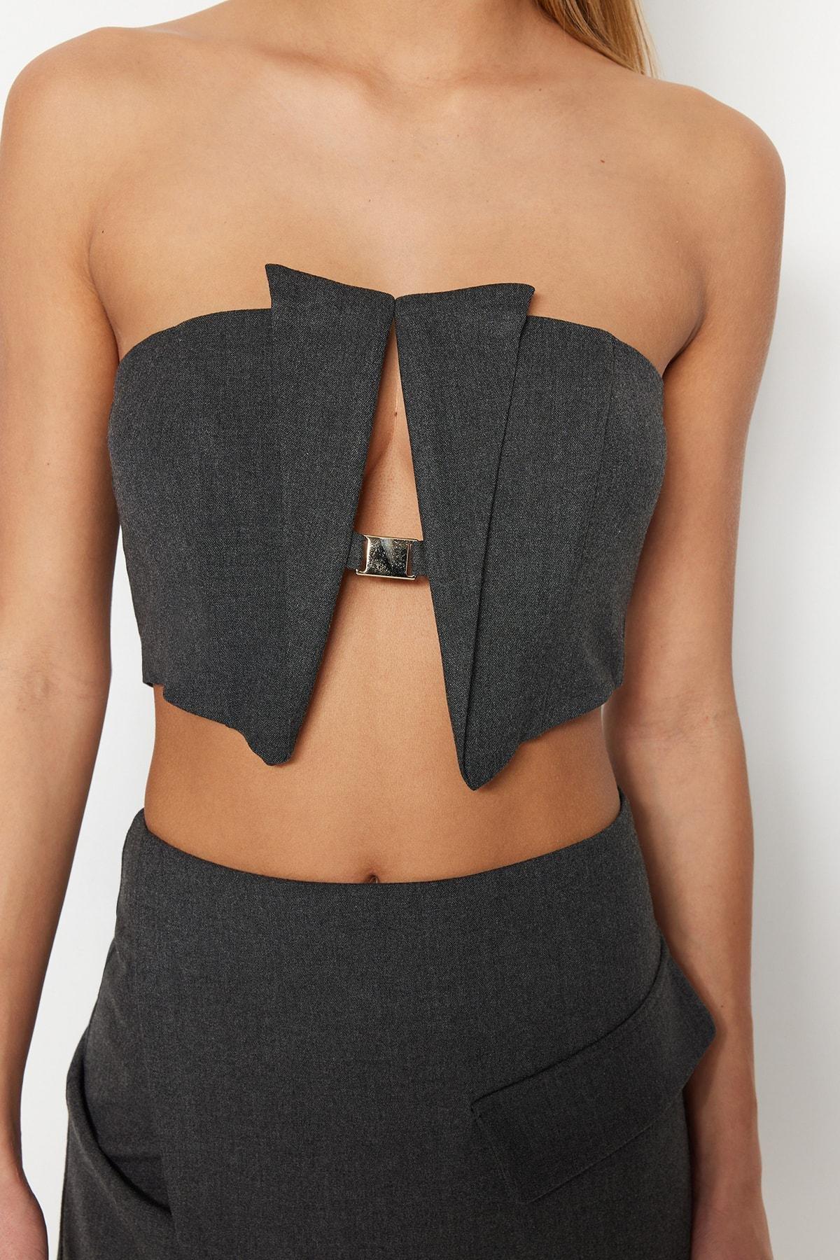 Grey Corsetery-Inspired Bustier, , large image number 3