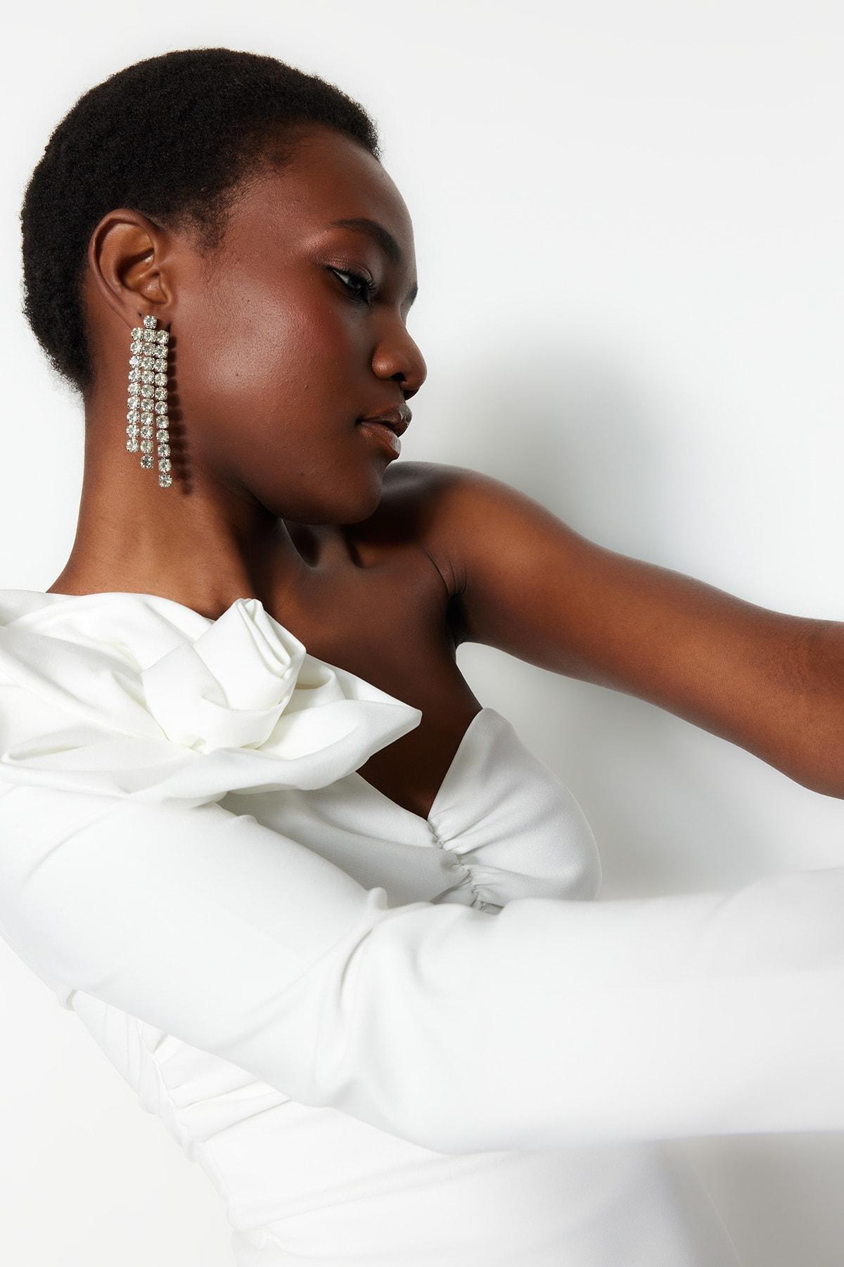 White Asymmetrical Collar Dress, , large image number 2