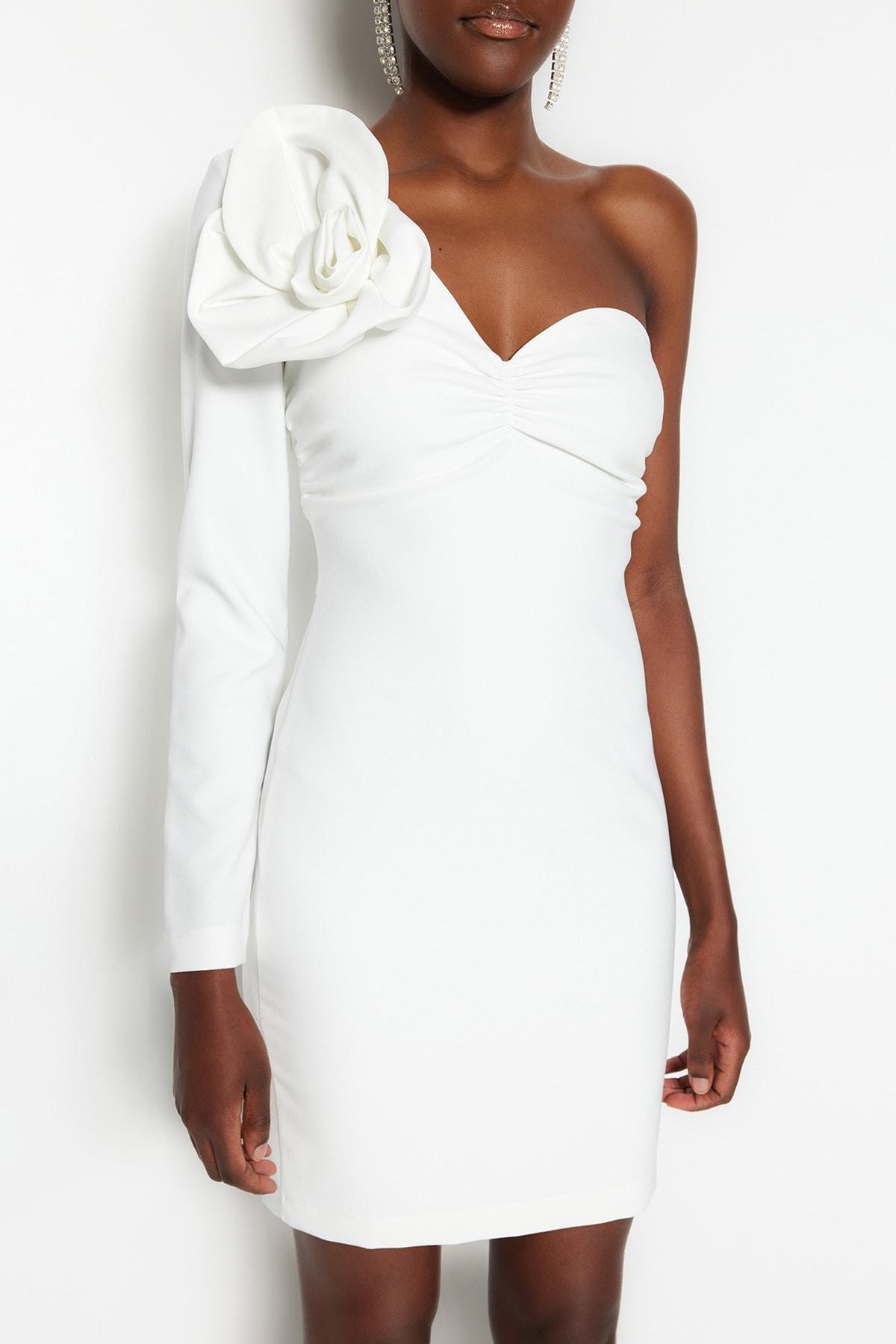 White Asymmetrical Collar Dress, , large image number 4