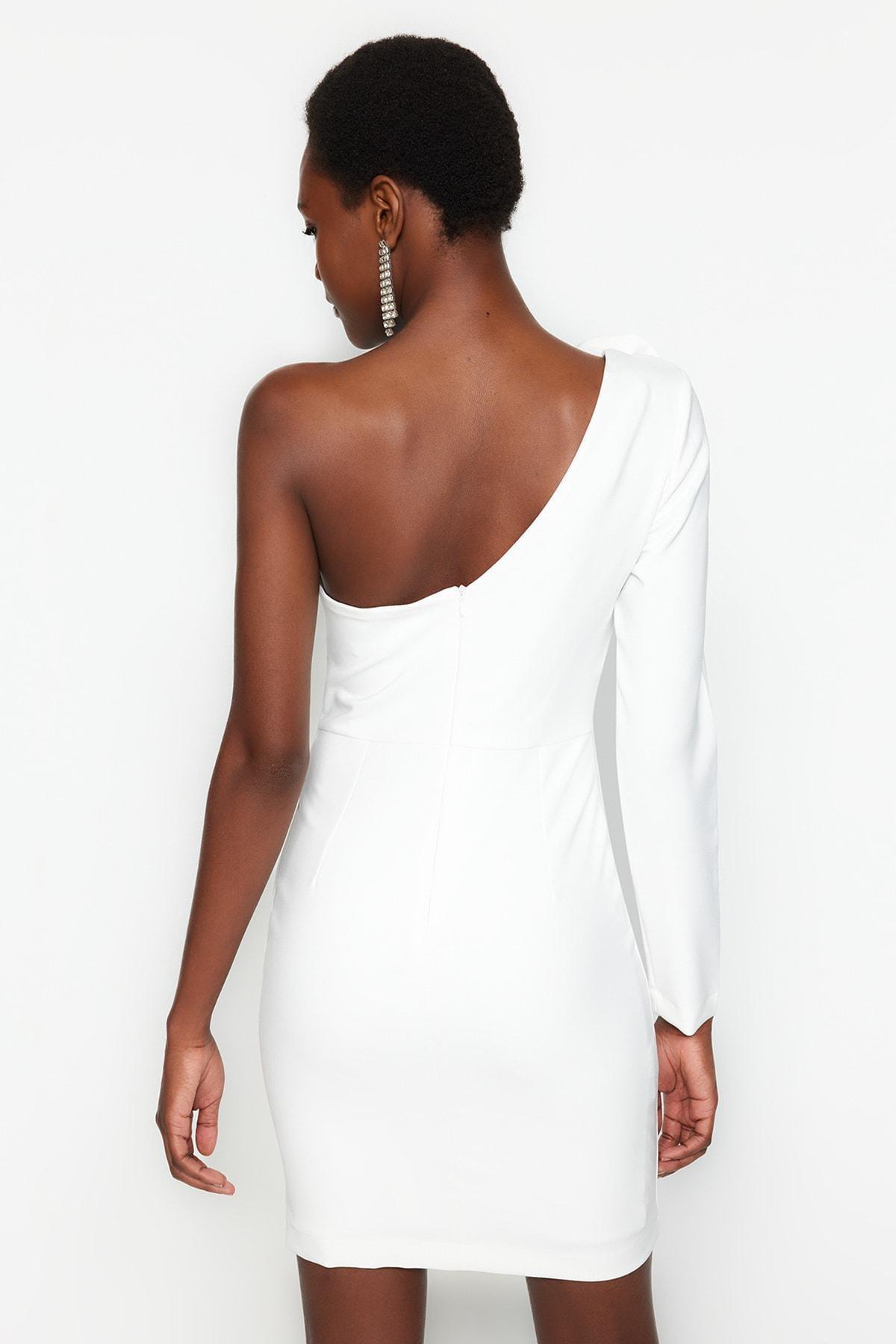 White Asymmetrical Collar Dress, , large image number 5