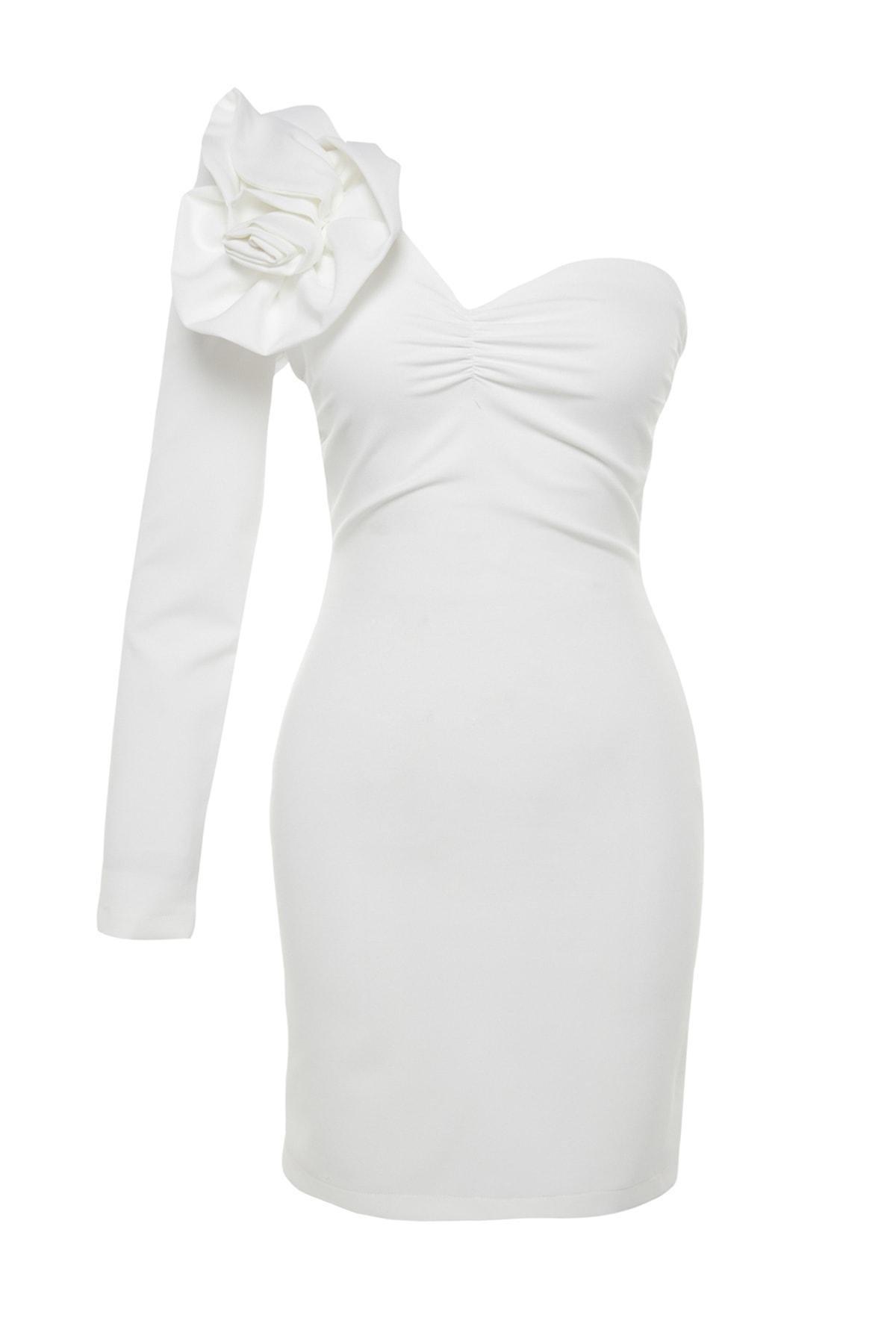 White Asymmetrical Collar Dress, , large image number 6