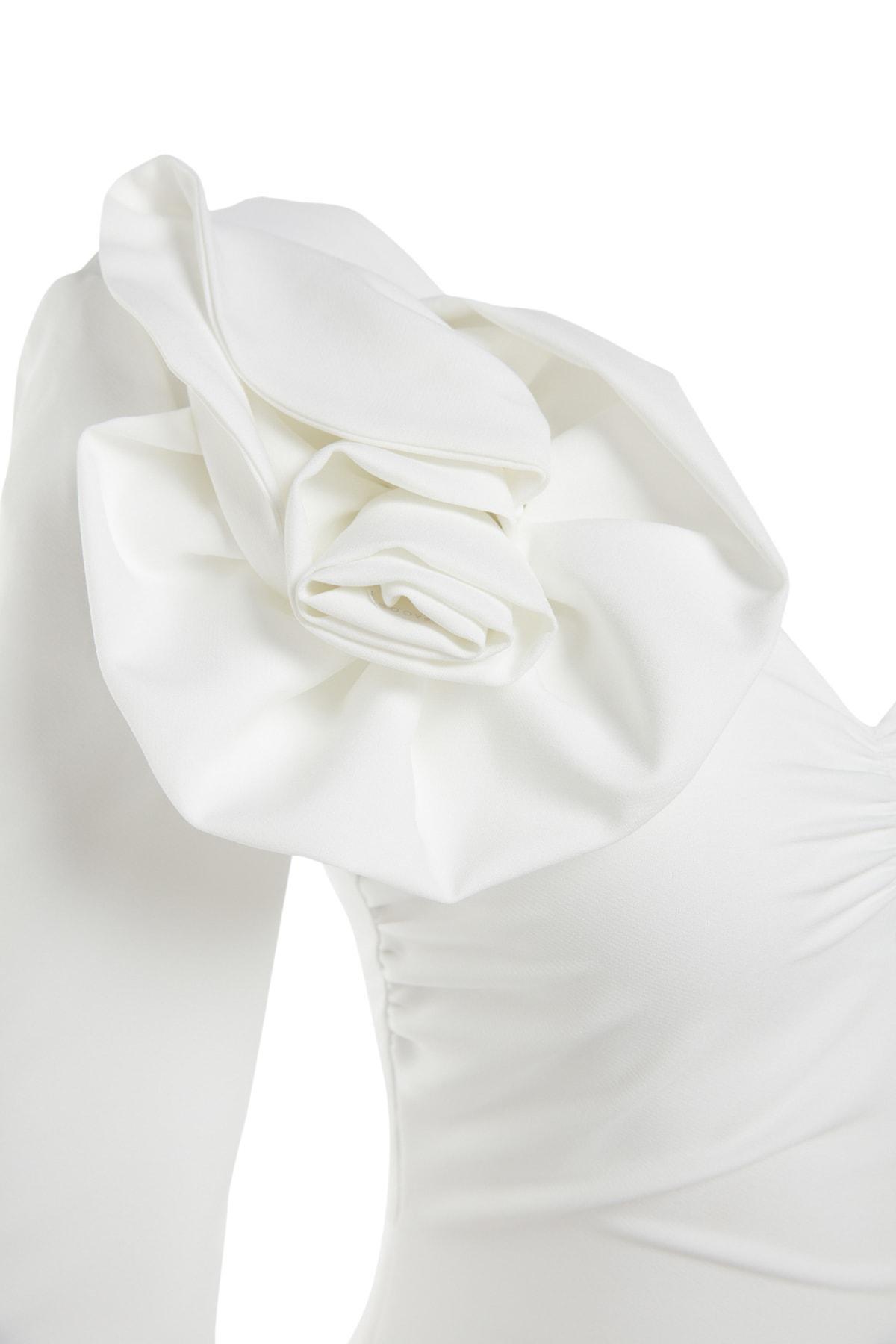 White Asymmetrical Collar Dress, , large image number 7