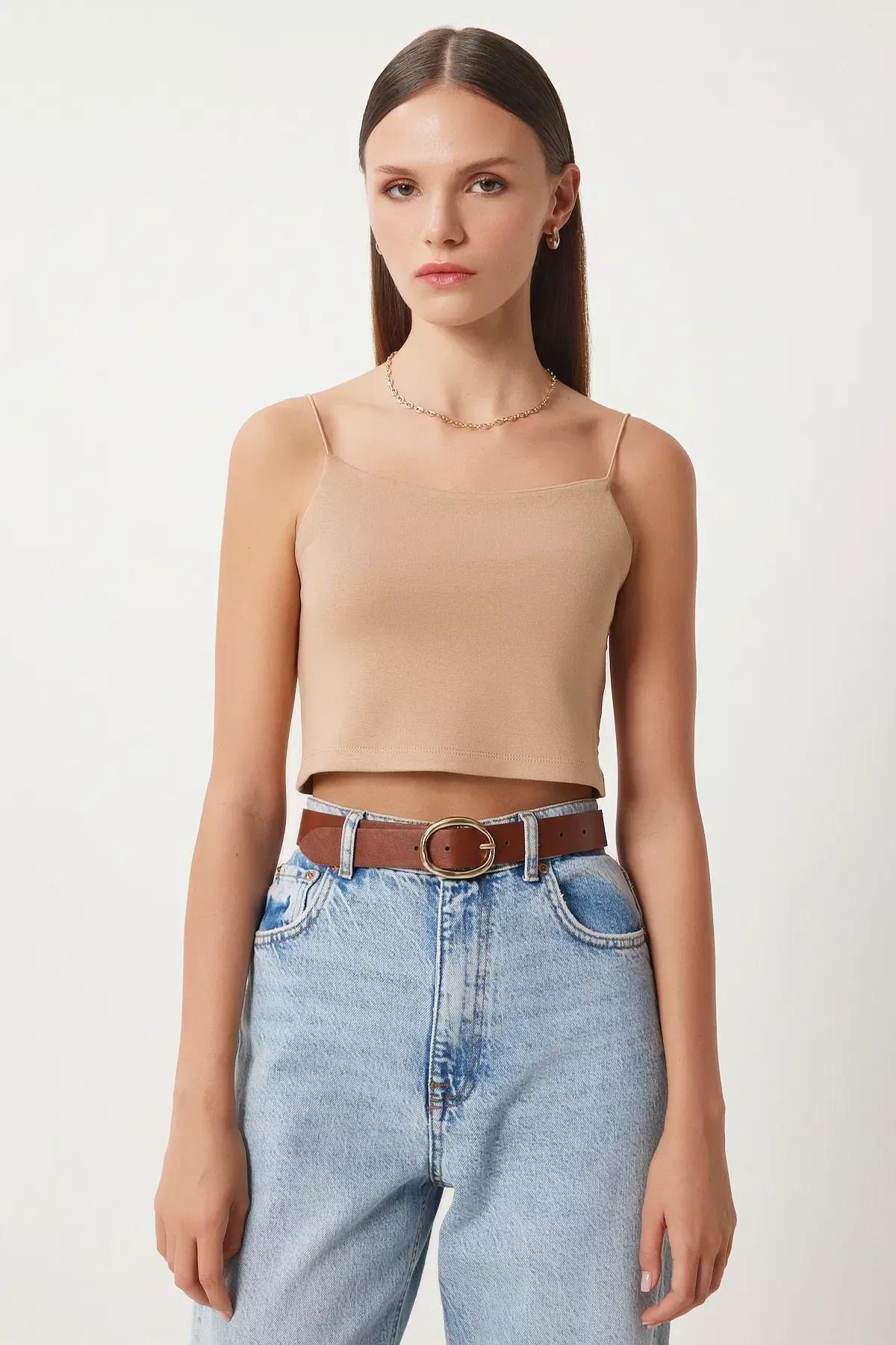 Brown Fitted Tank Top, Mink, medium