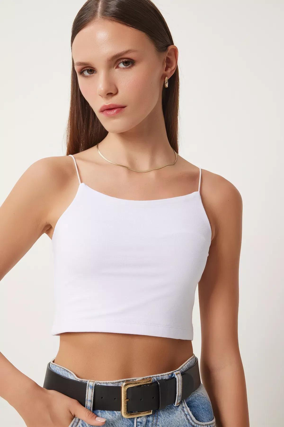 White Fitted Tank Top, White, medium