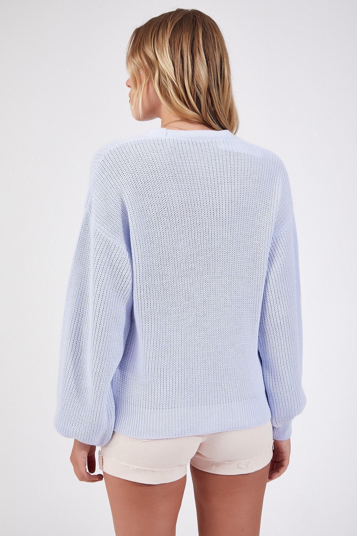 Blue V-Neck Buttoned Cardigan, SKY BLUE, large image number 2