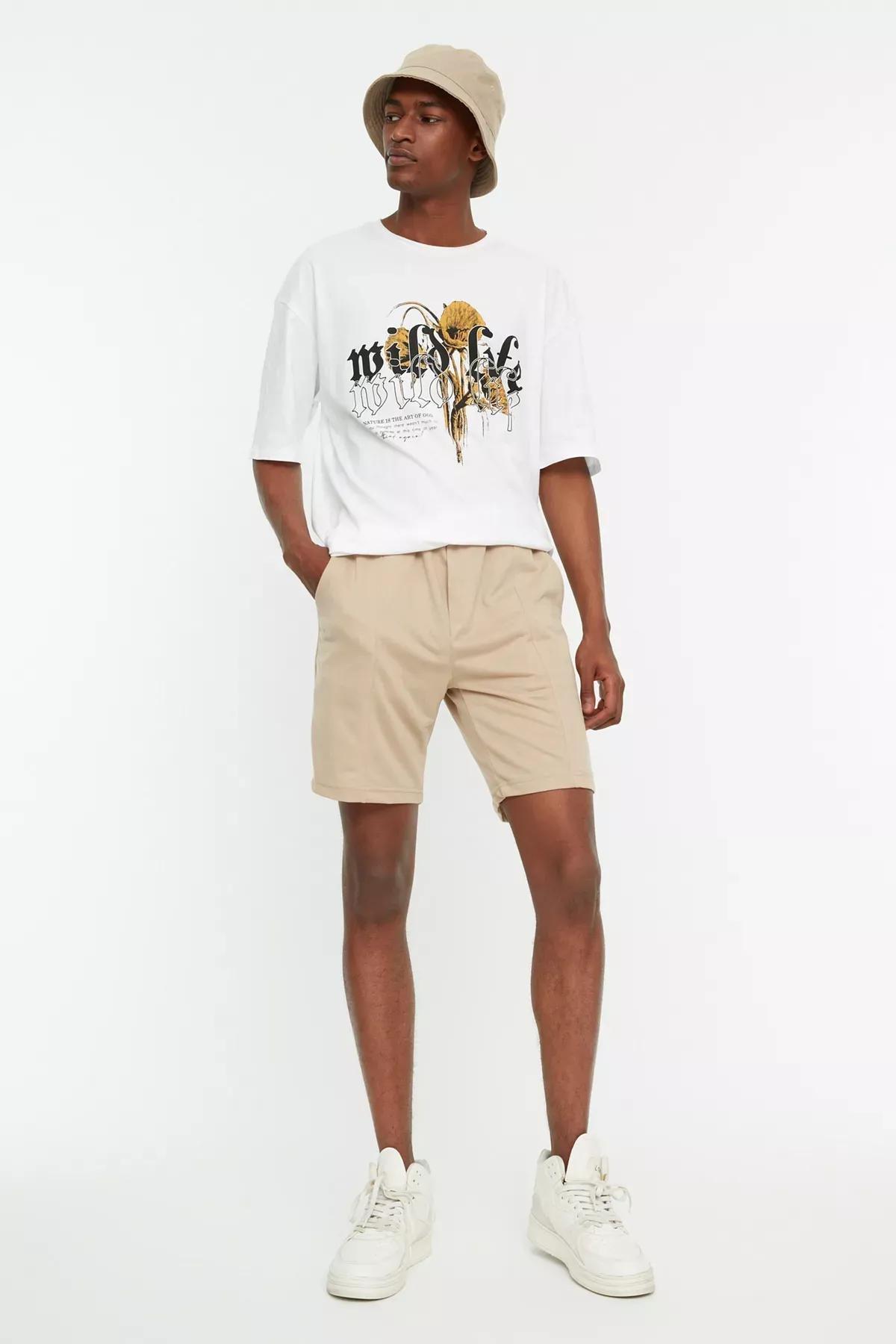 Beige Normal Waist Straight Shorts, Beige, medium