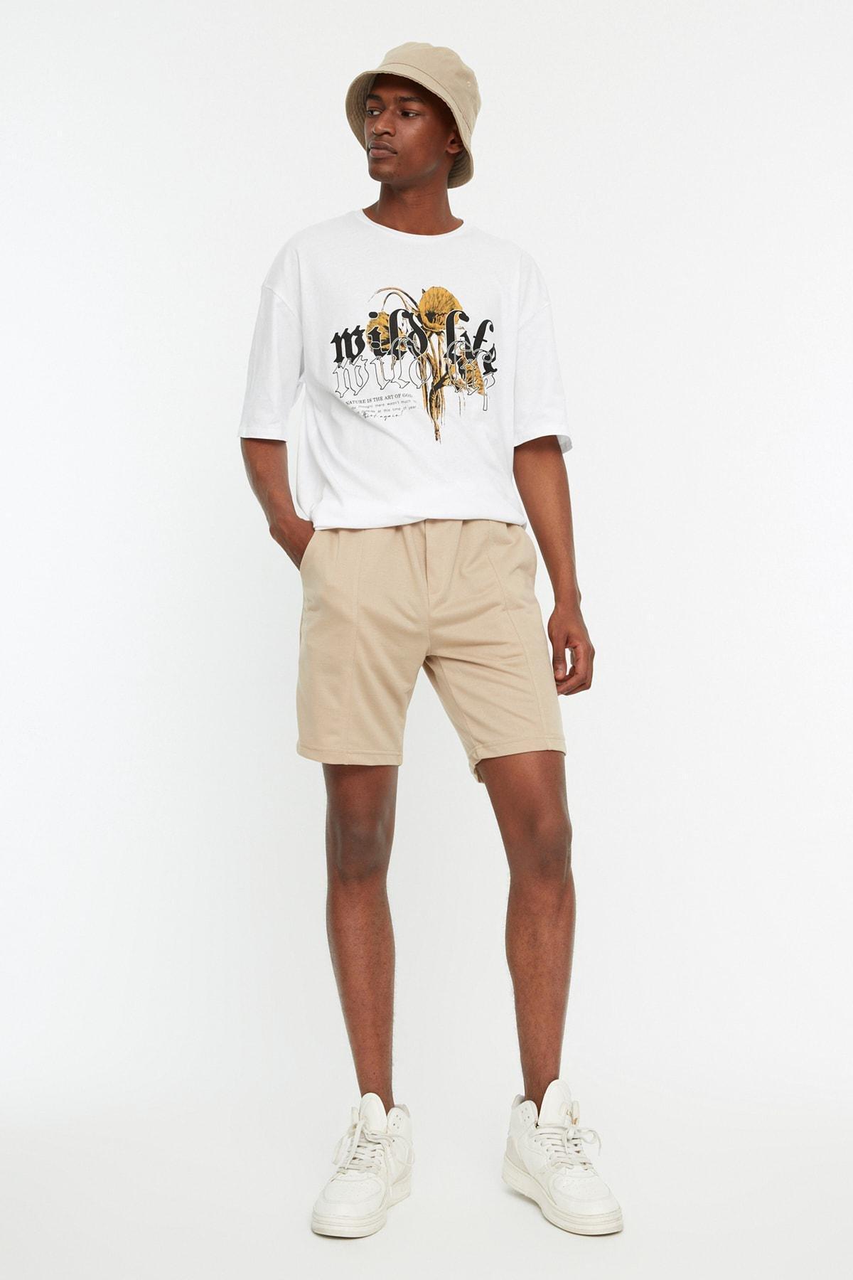 Beige Normal Waist Straight Shorts, , large image number 1
