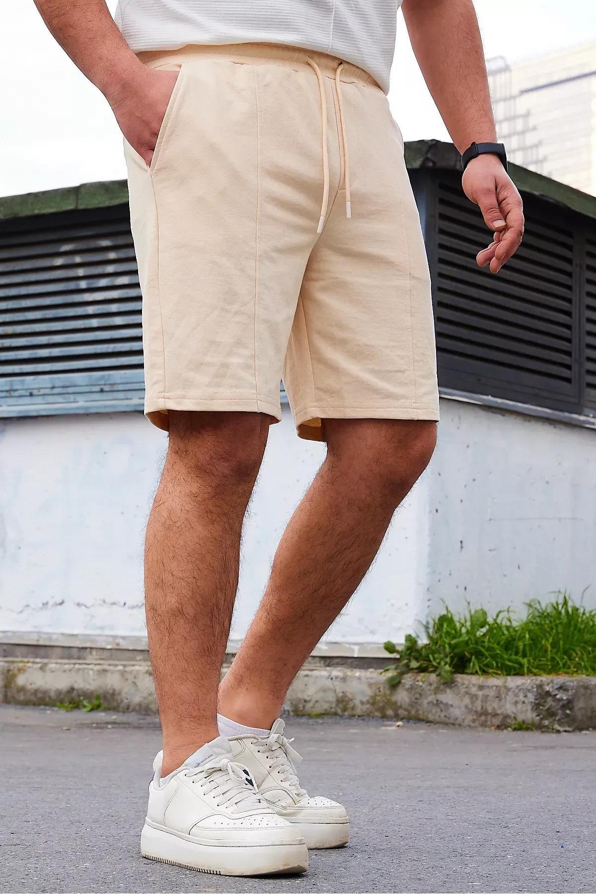 Beige Normal Waist Straight Shorts, Beige, large image number 1