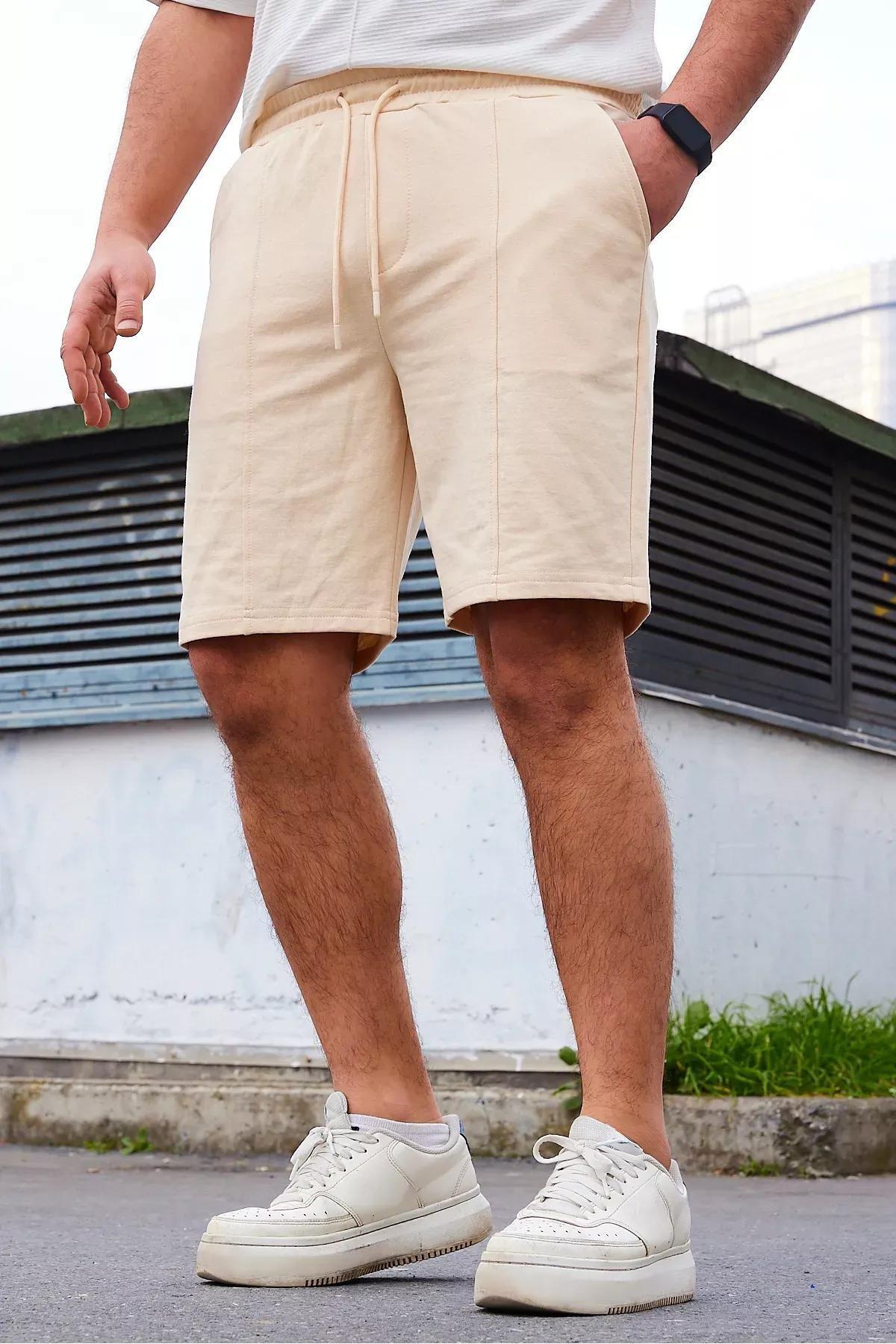 Beige Normal Waist Straight Shorts, Beige, large image number 2