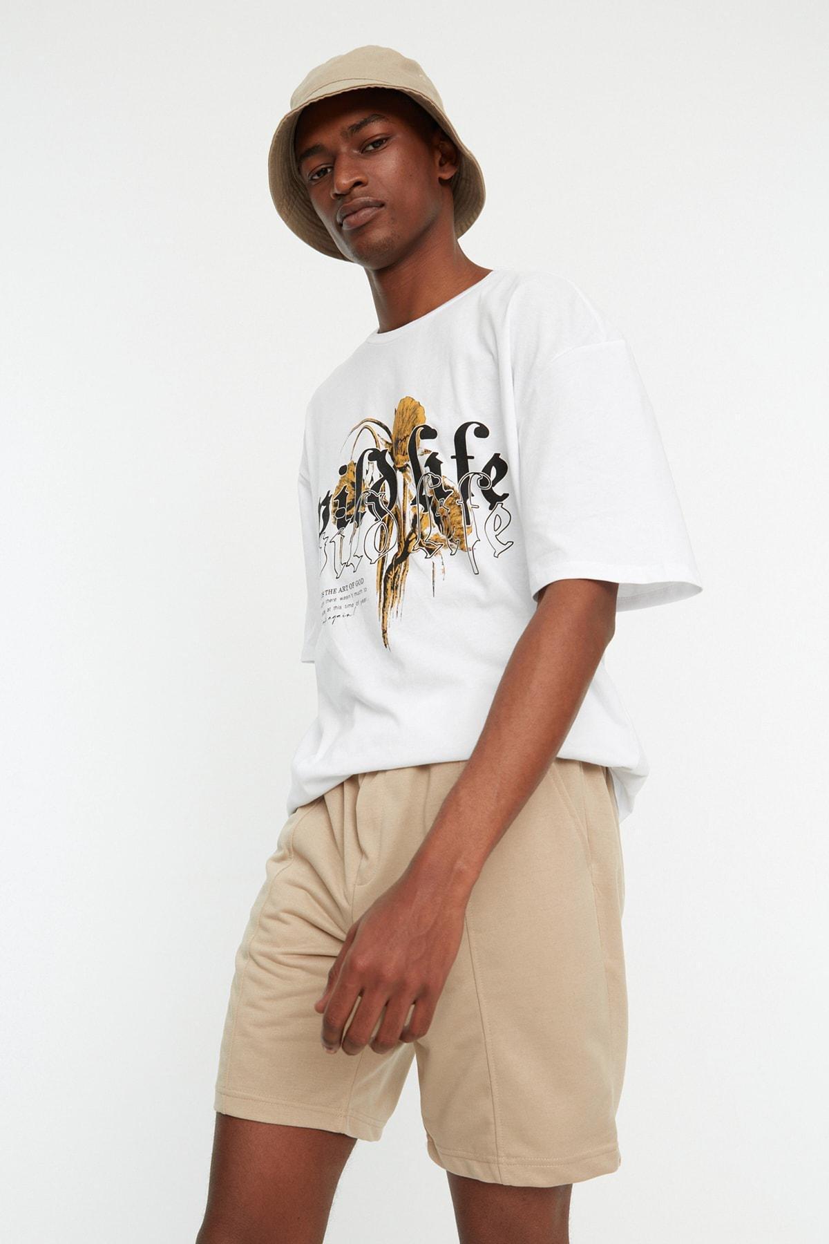 Beige Normal Waist Straight Shorts, , large image number 3