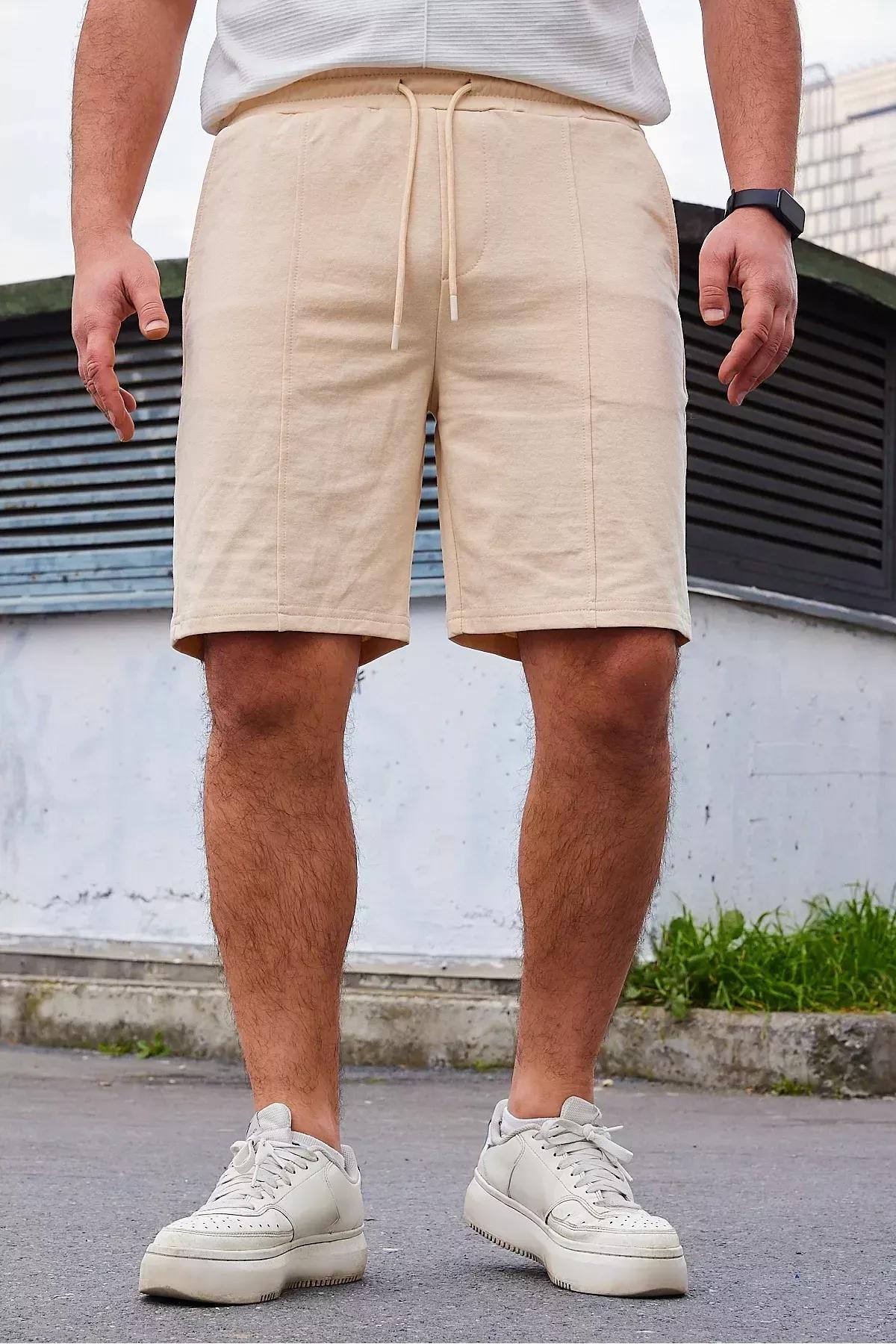 Beige Normal Waist Straight Shorts, Beige, large image number 3