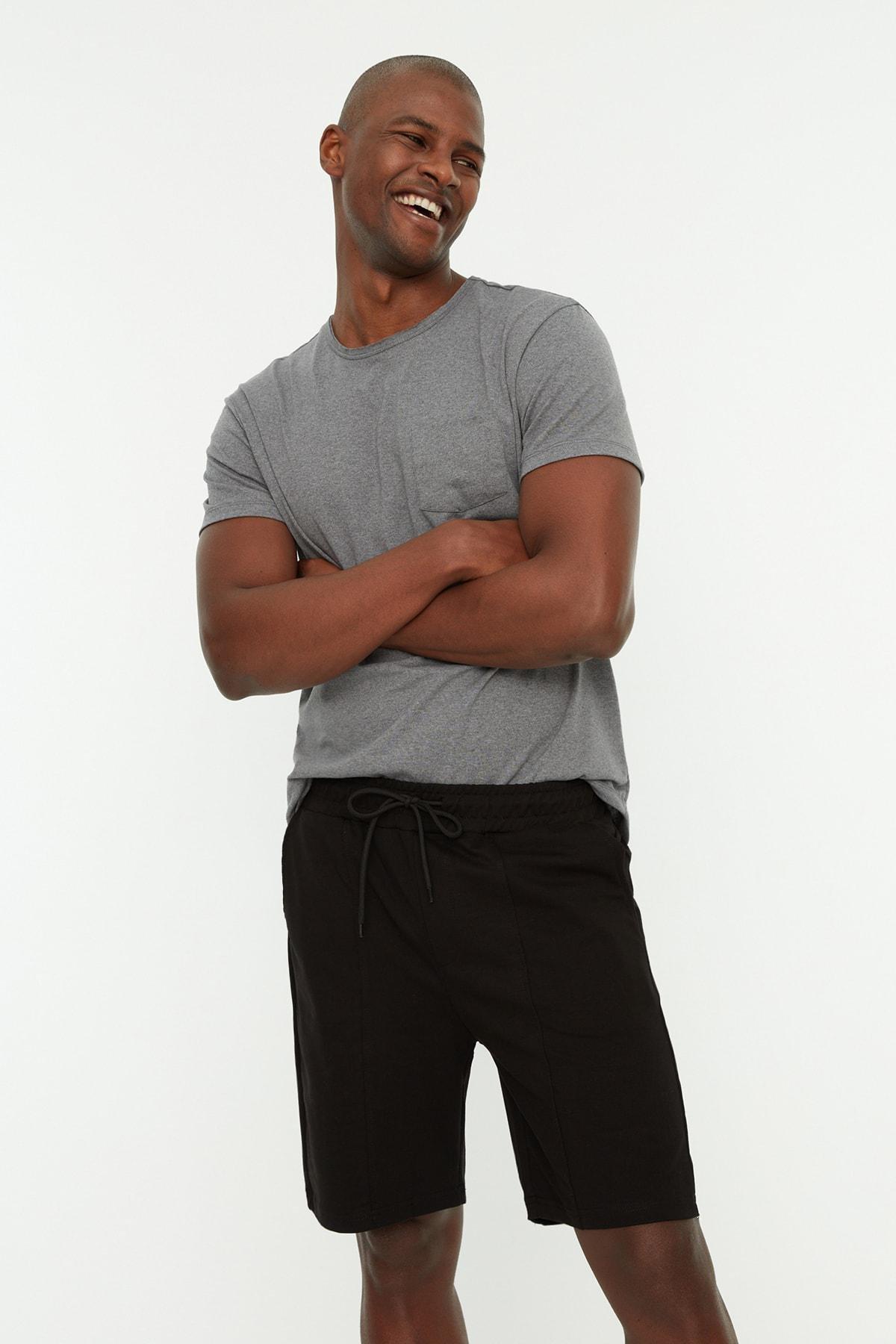 Black Mid Waist Midi Shorts, , large image number 0