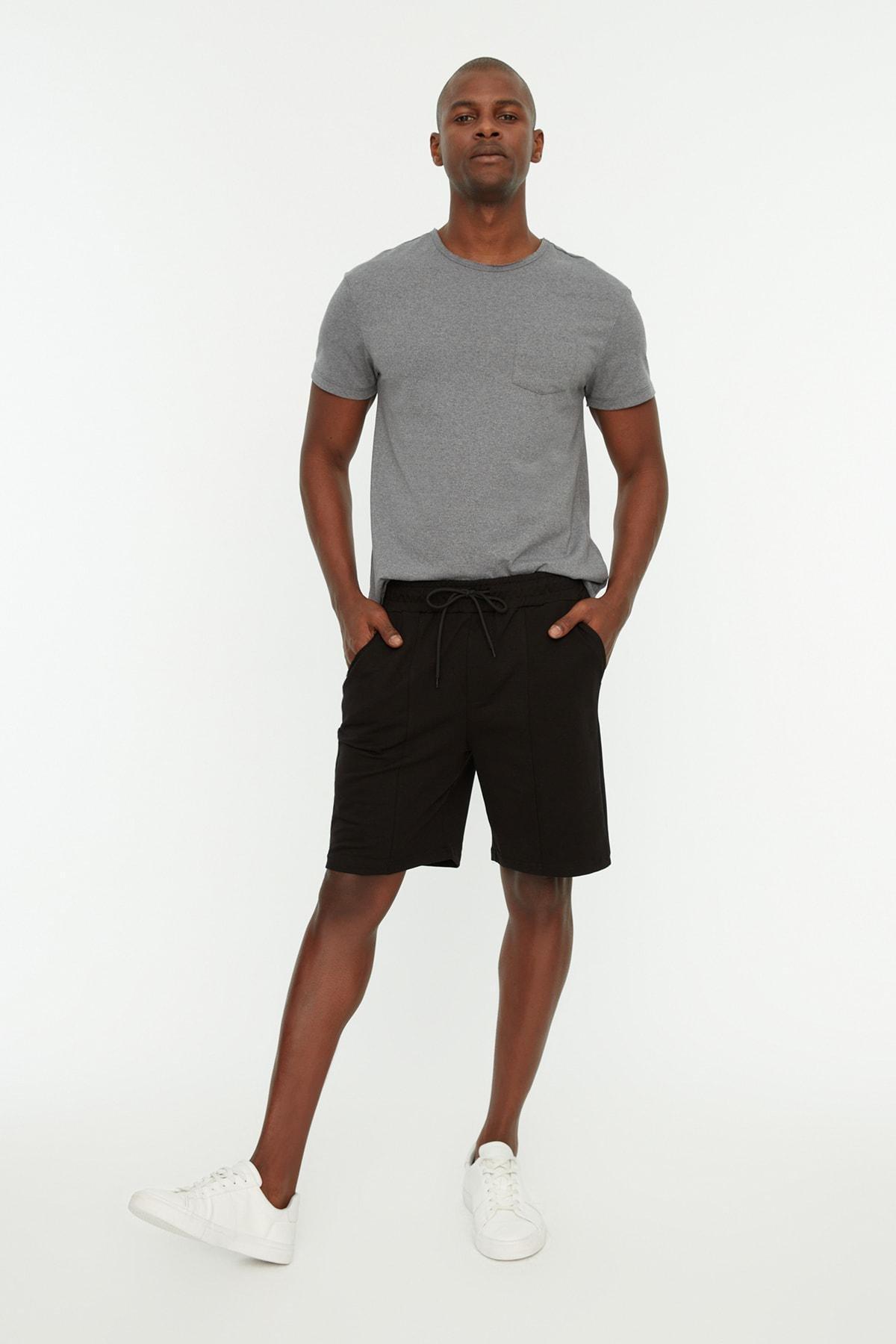 Black Mid Waist Midi Shorts, , large image number 1