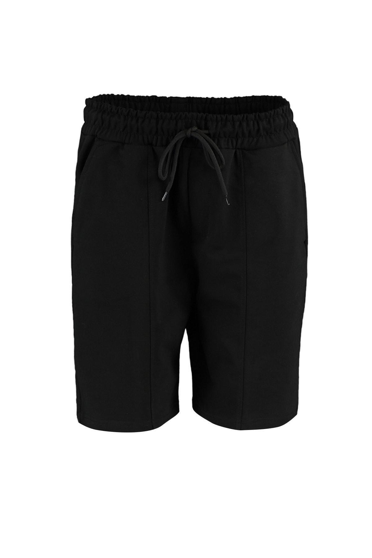 Black Mid Waist Midi Shorts, , large image number 7