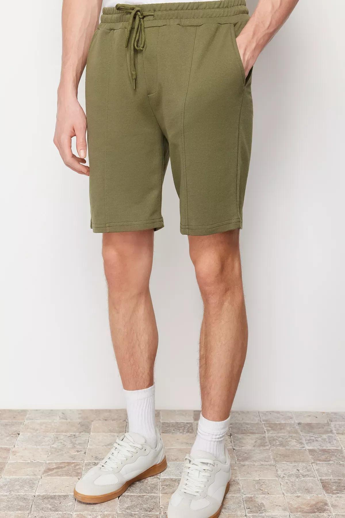 Khaki Mid Waist Shorts, , large image number 0