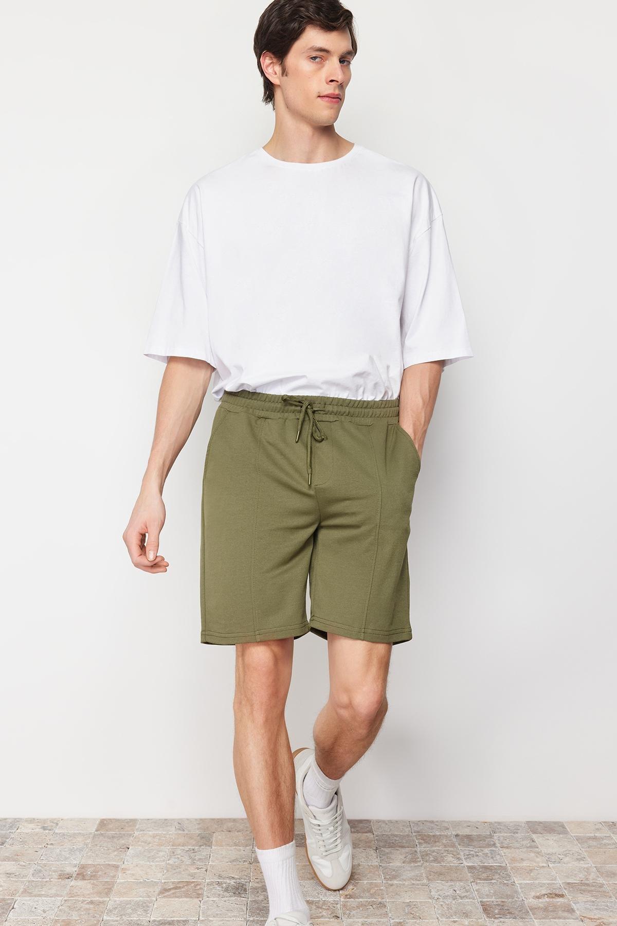 Khaki Mid Waist Shorts, , large image number 1