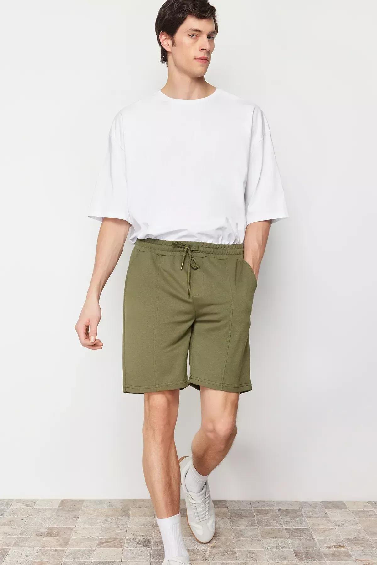 Khaki Mid Waist Shorts, , large image number 2