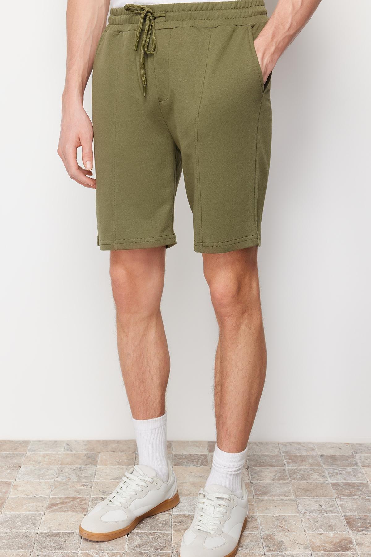 Khaki Mid Waist Shorts, , large image number 2
