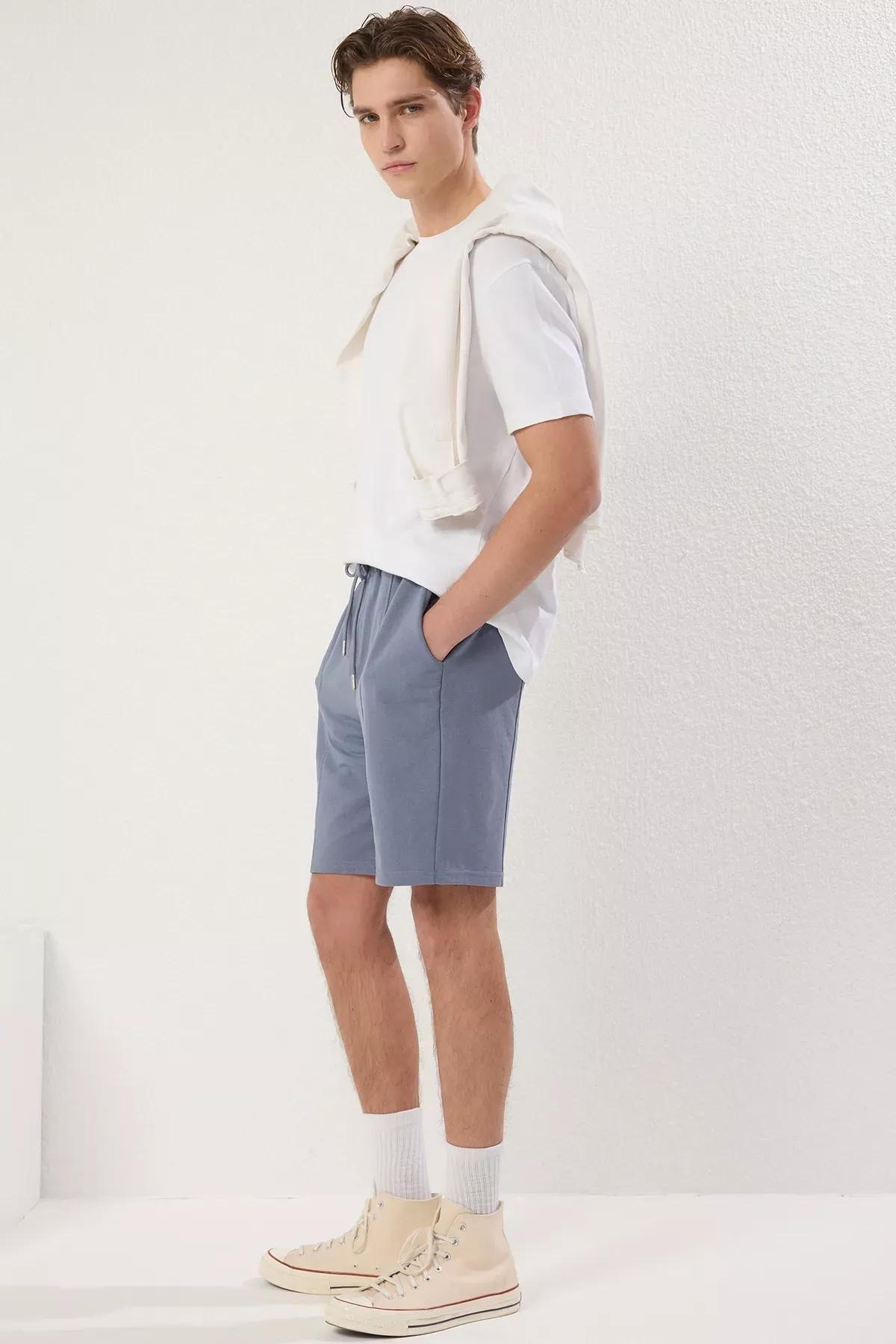 Blue Elastic Waist Laced Shorts, Blue, large image number 1