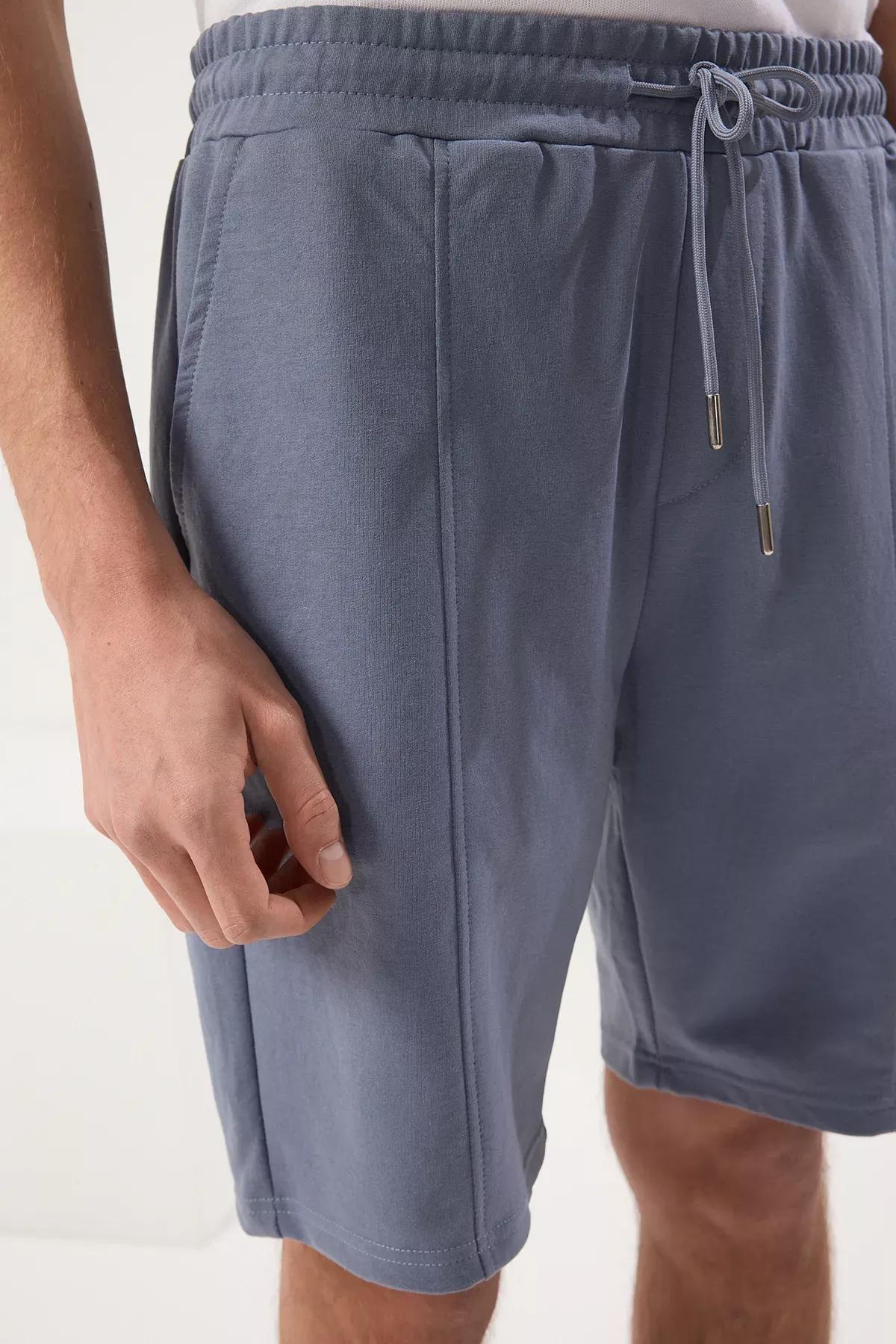 Blue Elastic Waist Laced Shorts, Blue, large image number 2