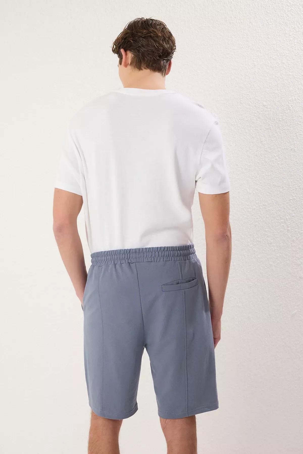 Blue Elastic Waist Laced Shorts, Blue, large image number 3