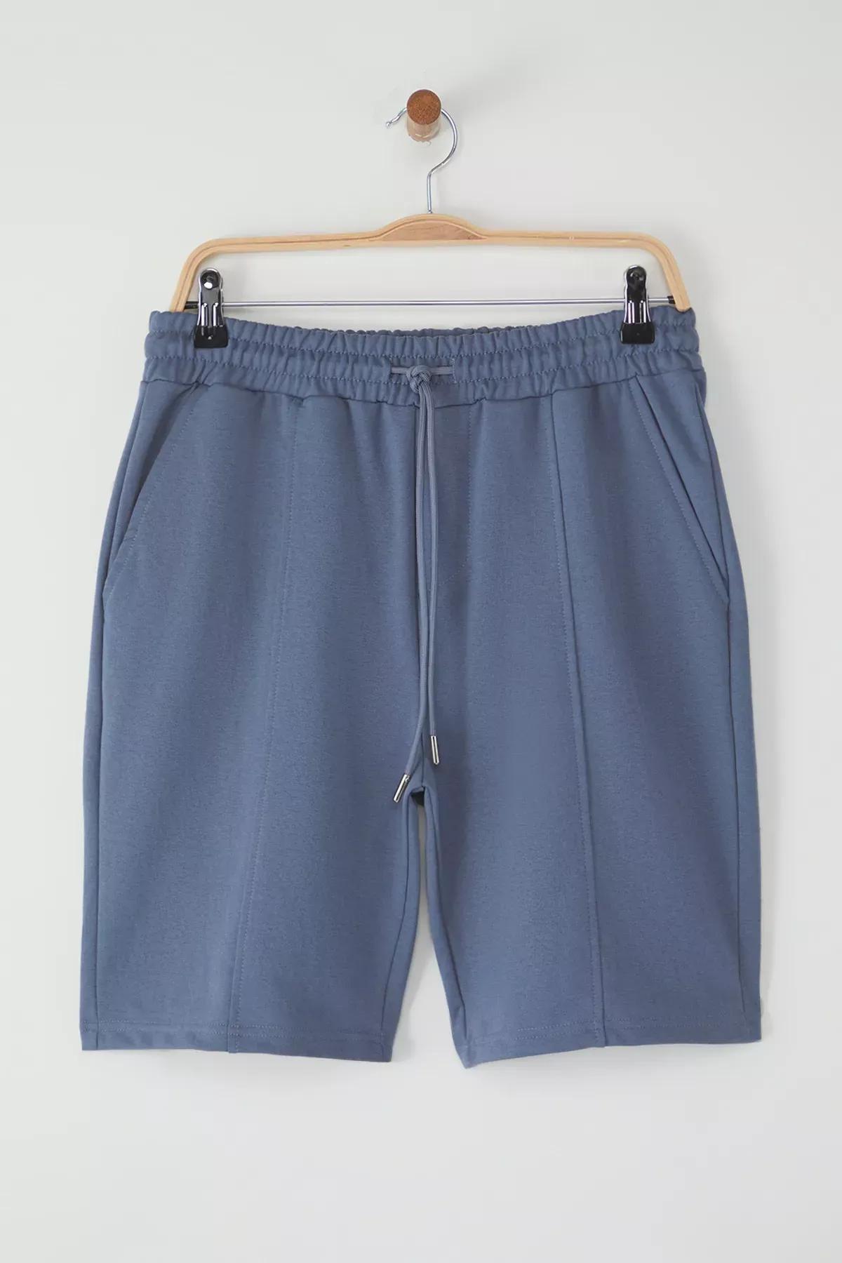 Blue Elastic Waist Laced Shorts, Blue, large image number 4