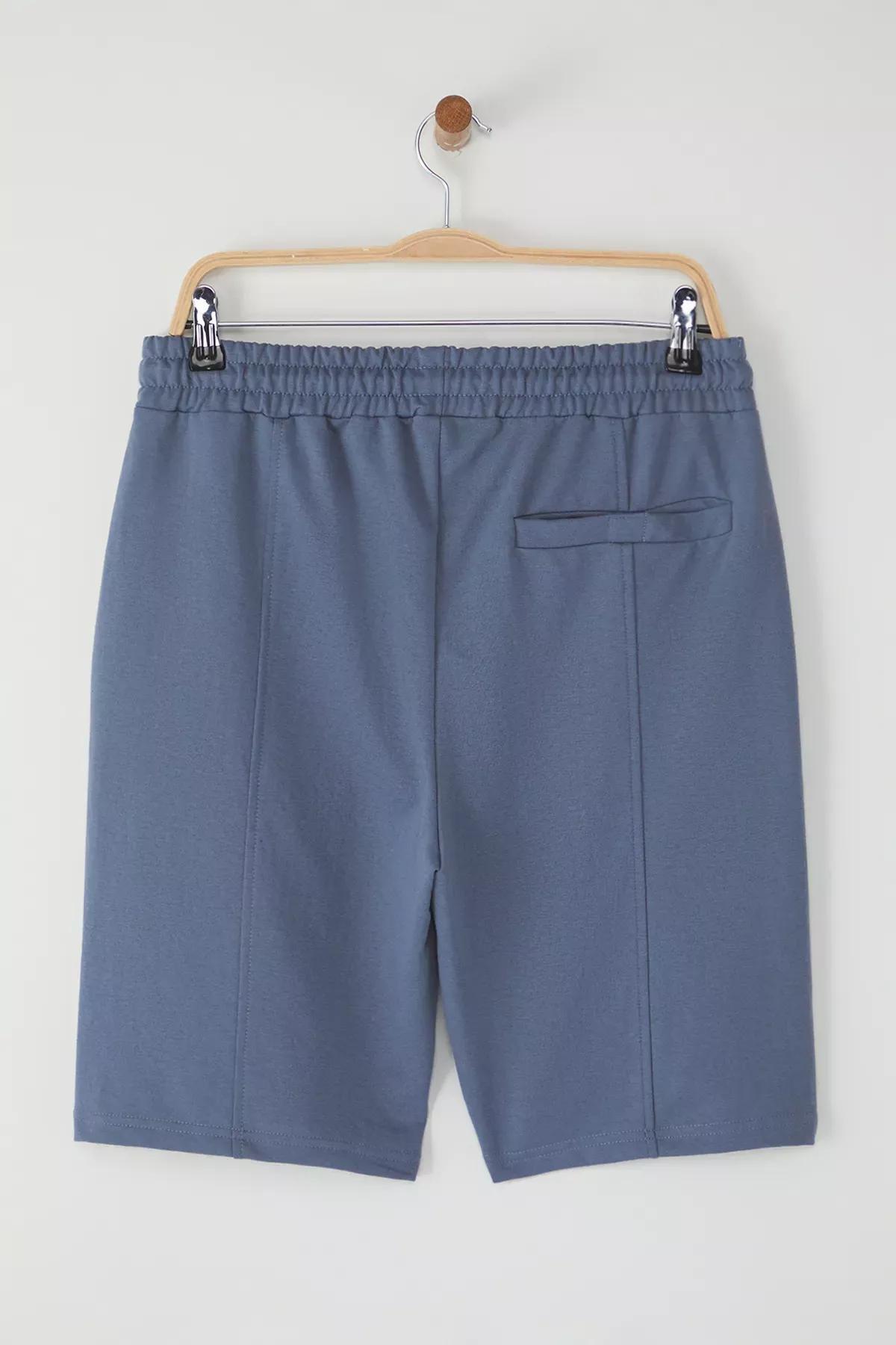 Blue Elastic Waist Laced Shorts, Blue, large image number 5