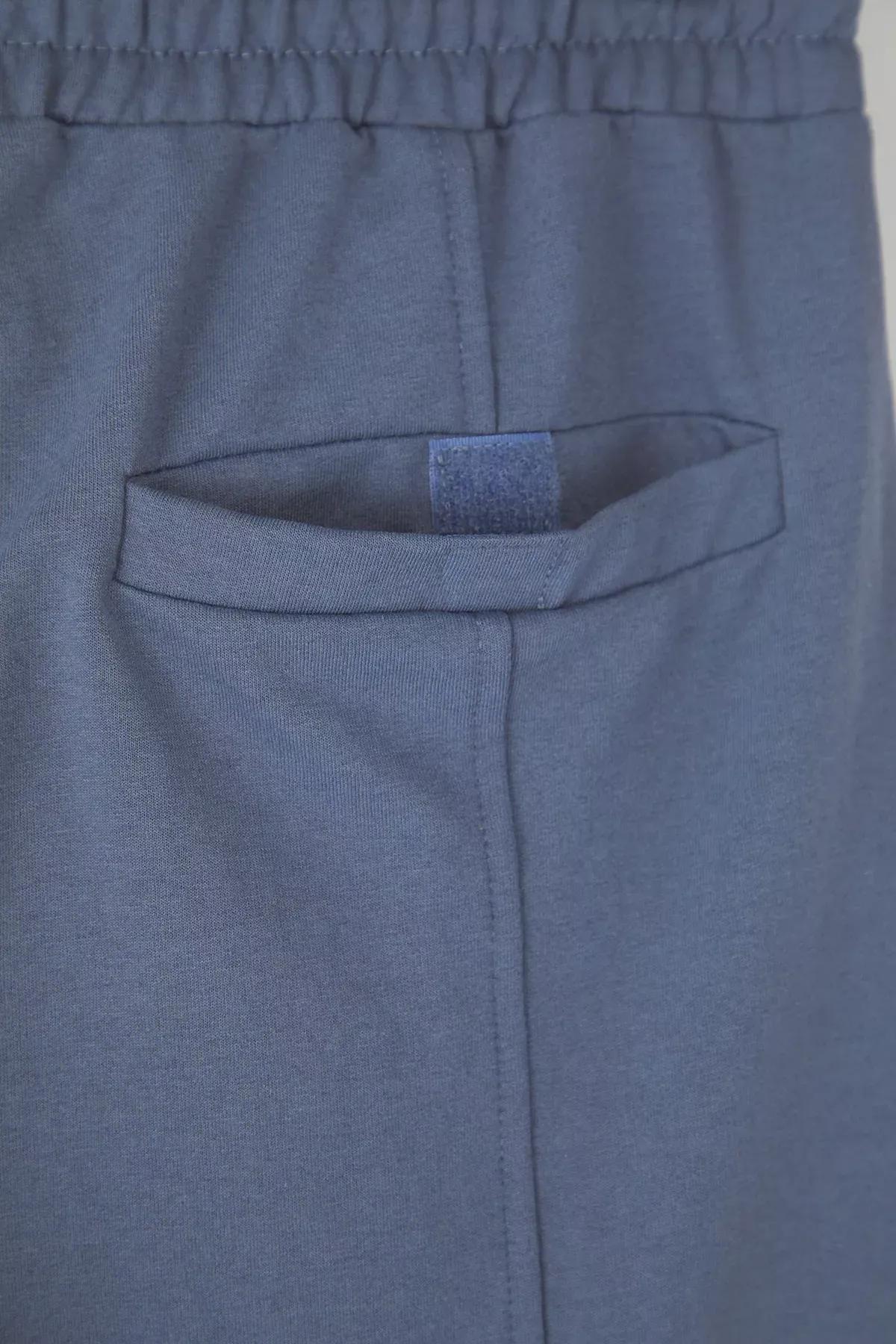 Blue Elastic Waist Laced Shorts, Blue, large image number 6