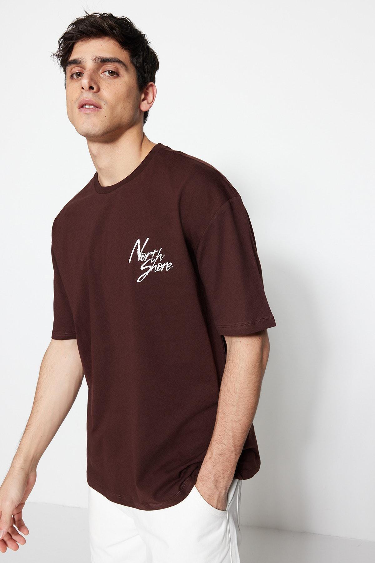 Brown Crew Neck Printed T-Shirt, , large image number 0