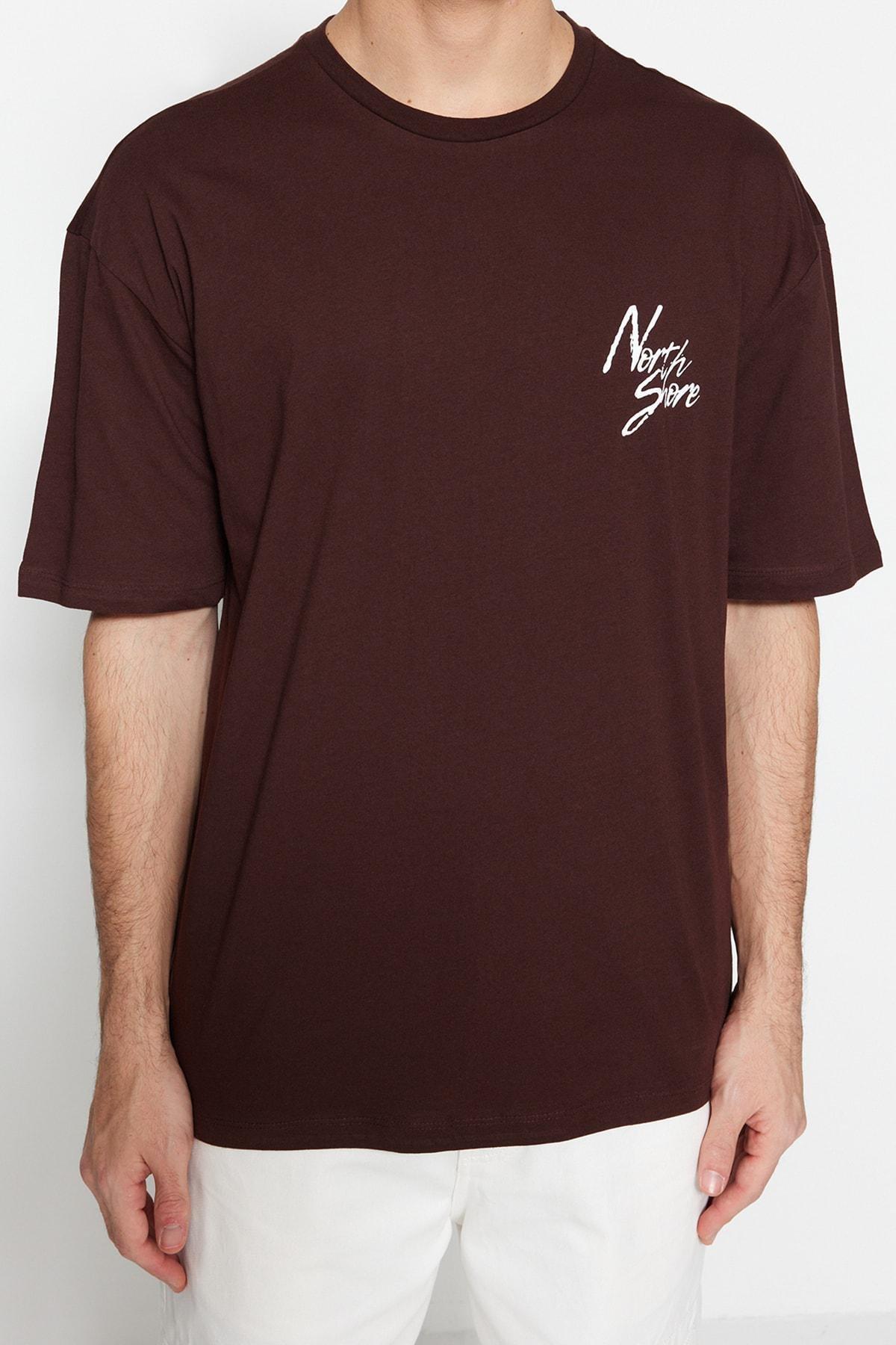 Brown Crew Neck Printed T-Shirt, , large image number 1