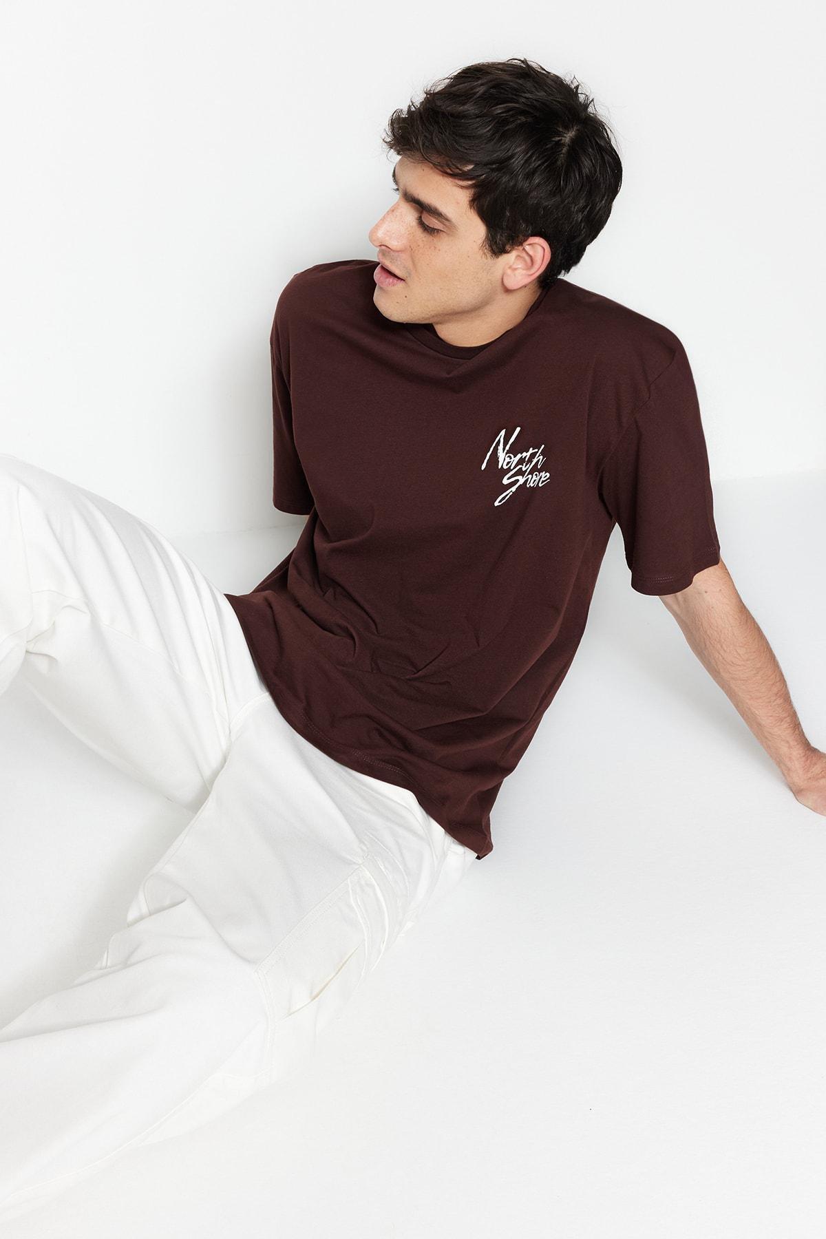 Brown Crew Neck Printed T-Shirt, , large image number 4