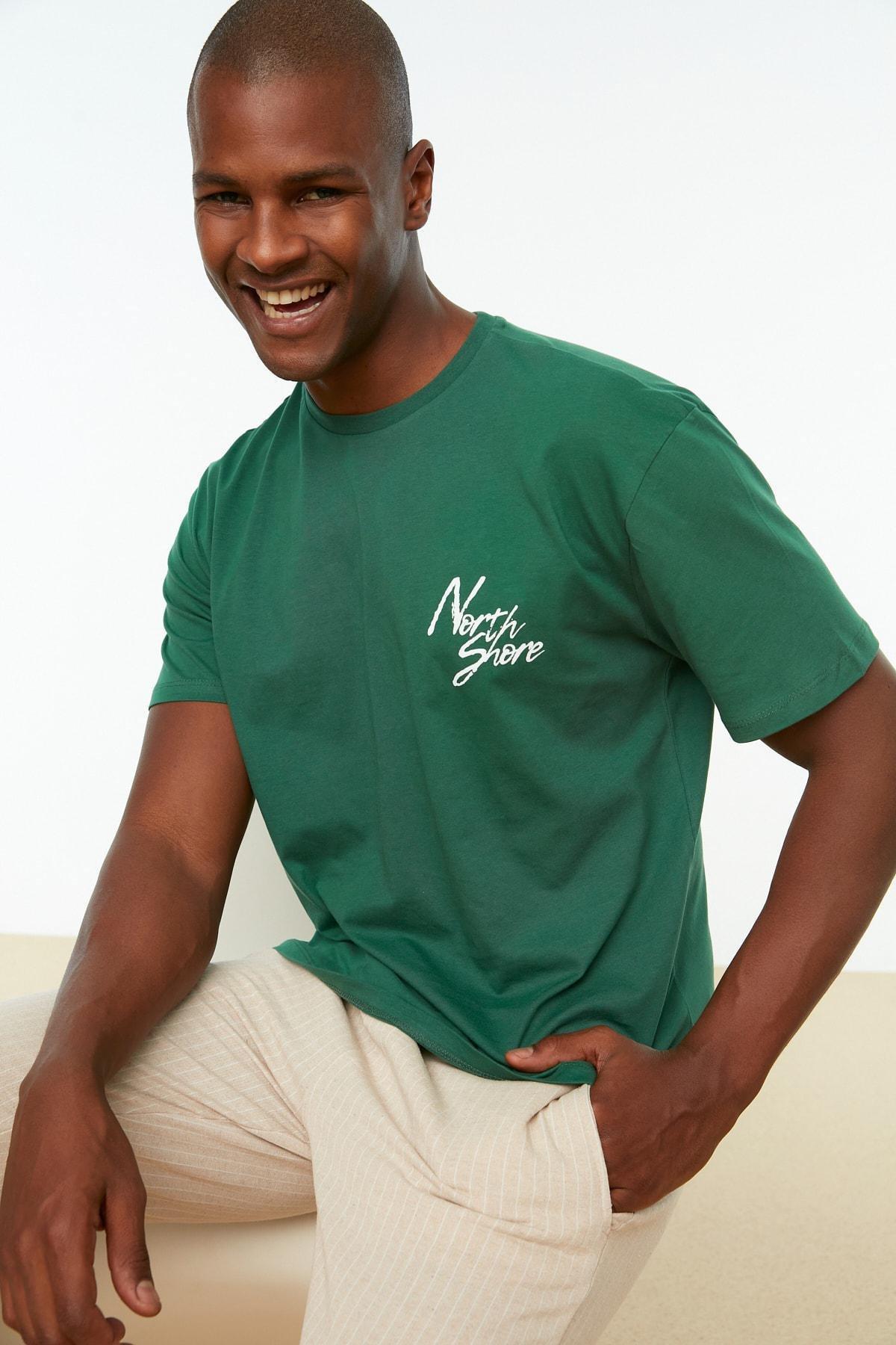 Green Relaxed Printed Crew Neck Tshirt, , large image number 0