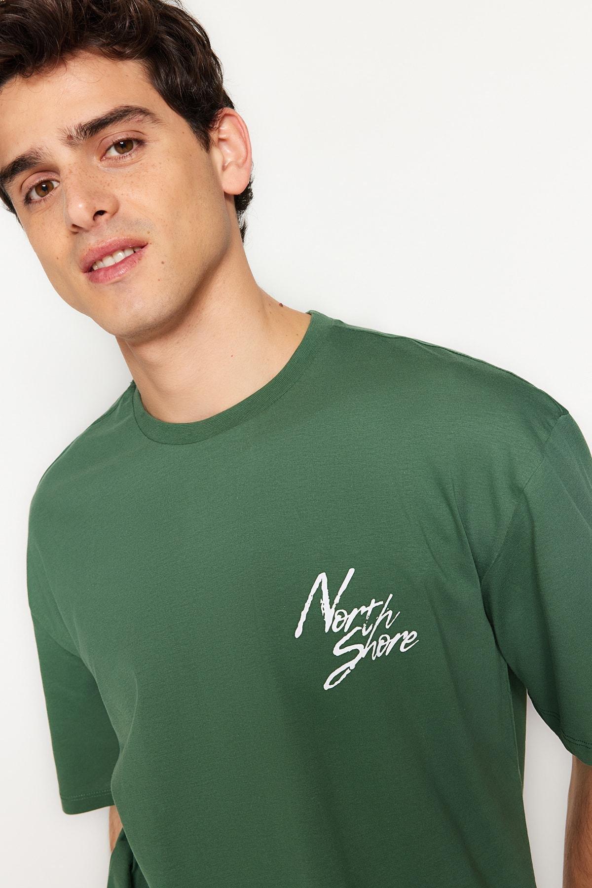 Green Relaxed Printed Crew Neck Tshirt, , large image number 3