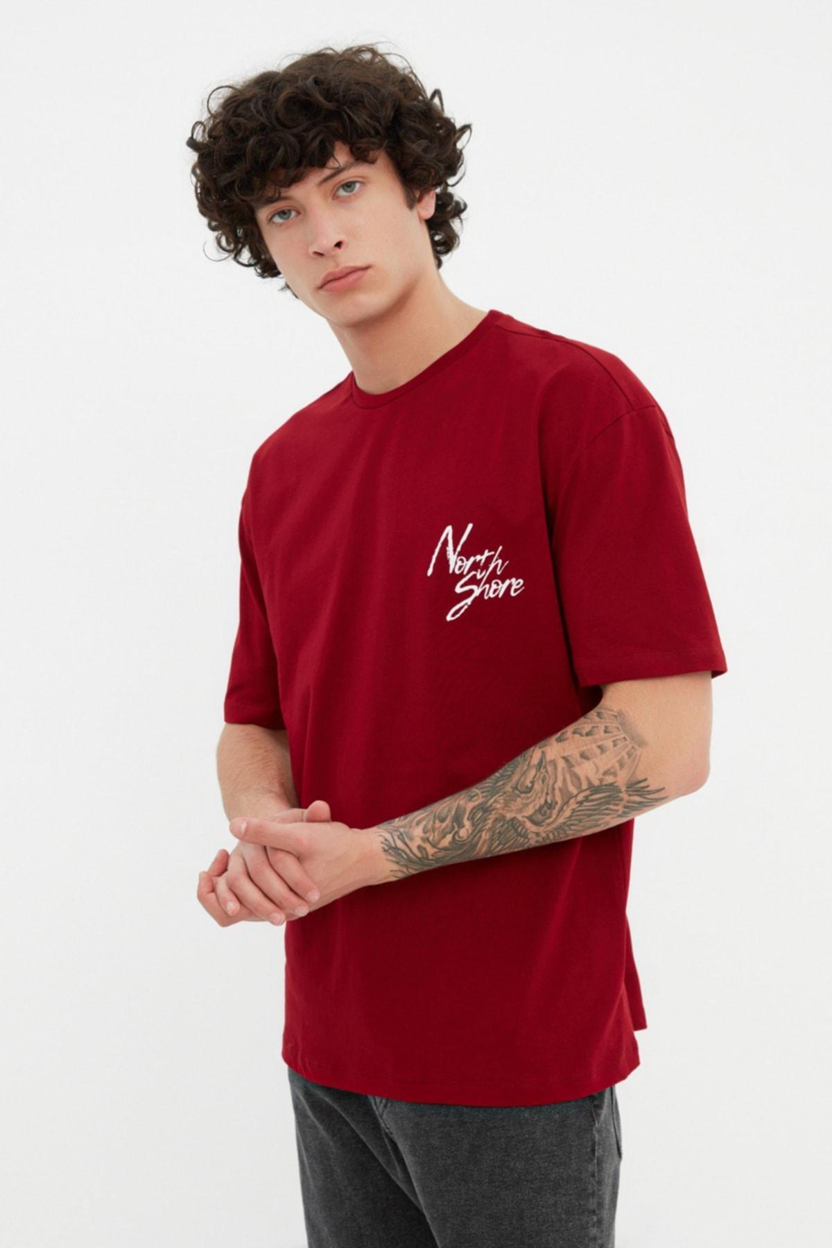 تيشيرت بقصة مريحة، أحمر, Burgundy, large image number 0