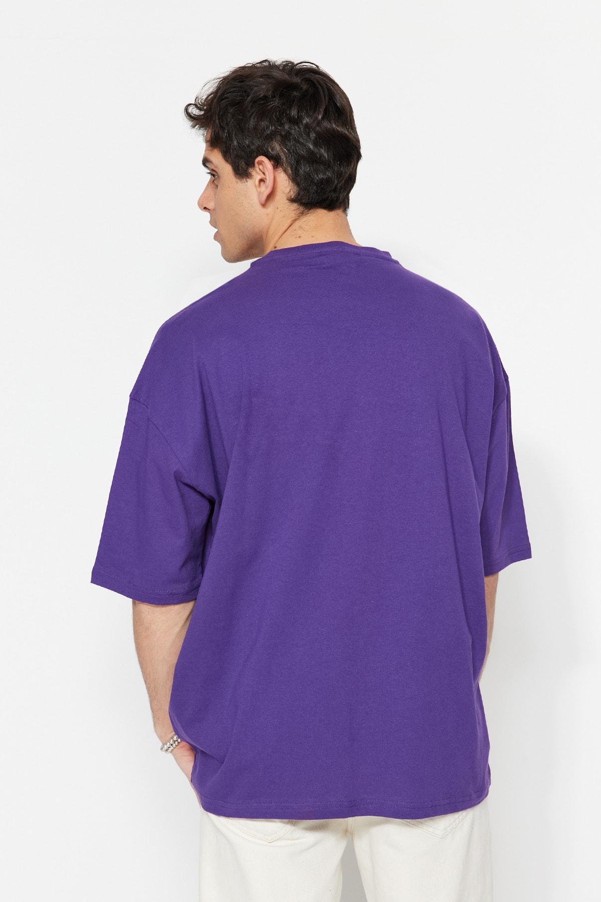 تيشيرت بقصة فضفاضة مزين بطبعة، بنفسجي, Purple, large image number 6