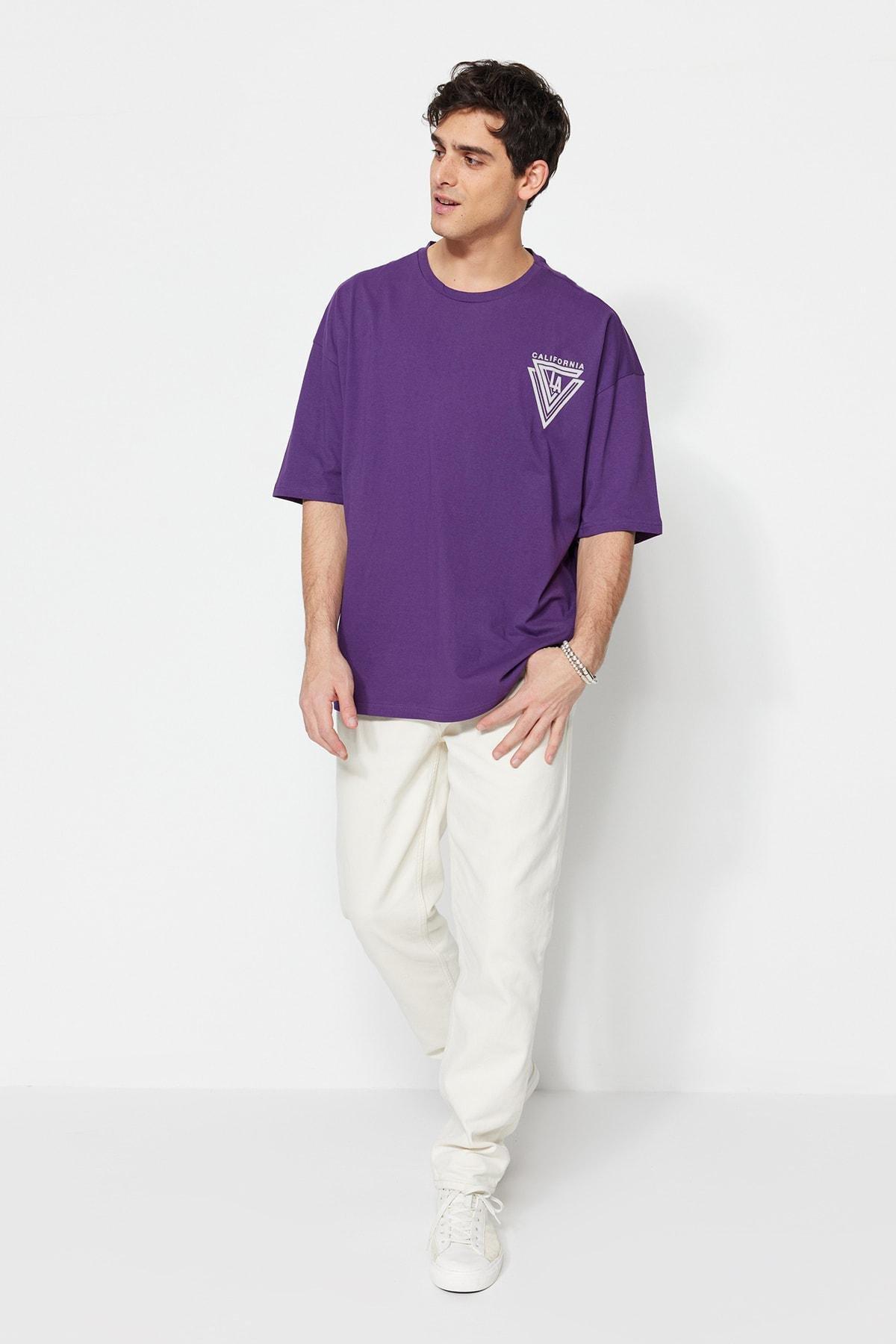 تيشيرت بقصة فضفاضة مزين بطبعة، بنفسجي, Purple, large image number 7