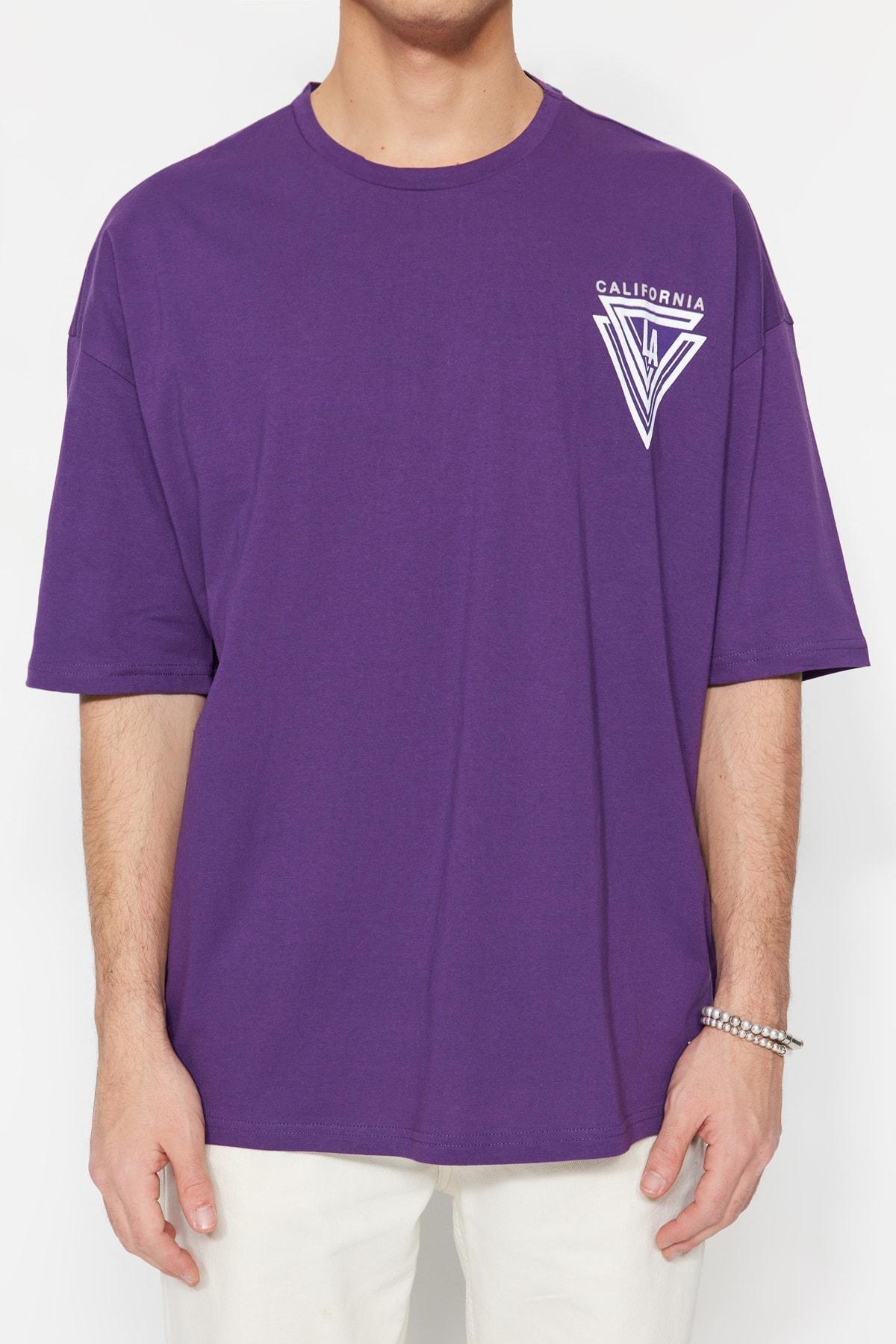 تيشيرت بقصة فضفاضة مزين بطبعة، بنفسجي, Purple, large image number 8