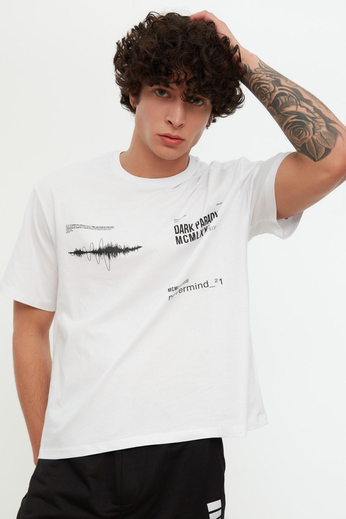 White Printed Crew Neck T-Shirt, , large image number 2