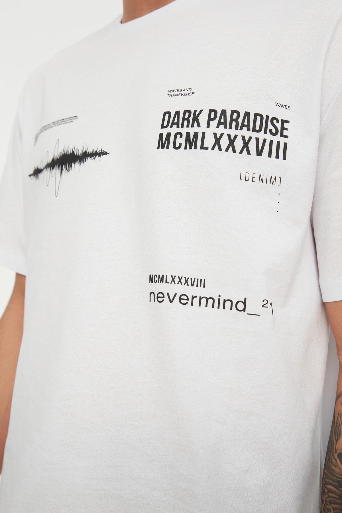 White Printed Crew Neck T-Shirt, , large image number 3