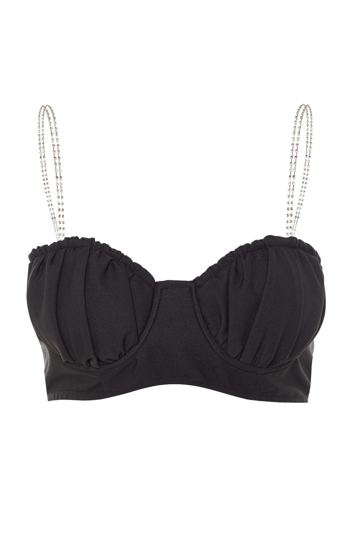 Black Sweetheart Neckline Crop Top, , large image number 5