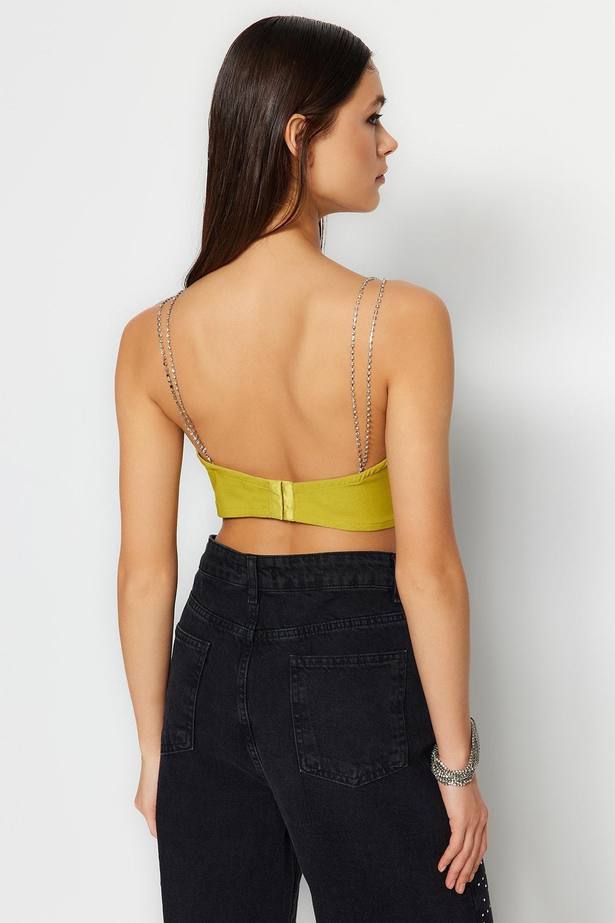 Green Shiny Stone Crop Top, , large image number 4