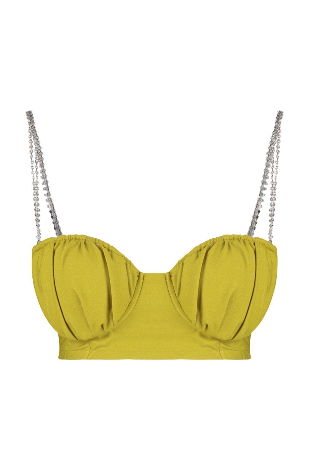 Green Shiny Stone Crop Top, , large image number 5