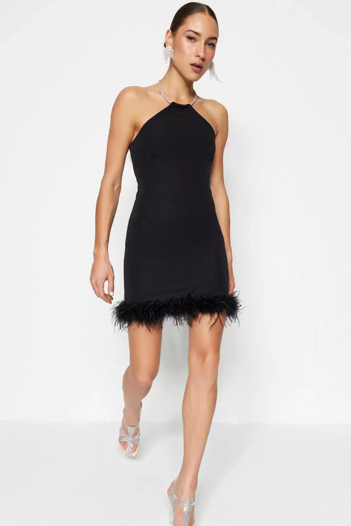 Black Bodycon Halter Neck Dress, Black, medium