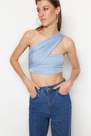 Trendyol - Blue Knitted Shiny Crop Top