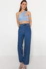 Trendyol - Blue Knitted Shiny Crop Top